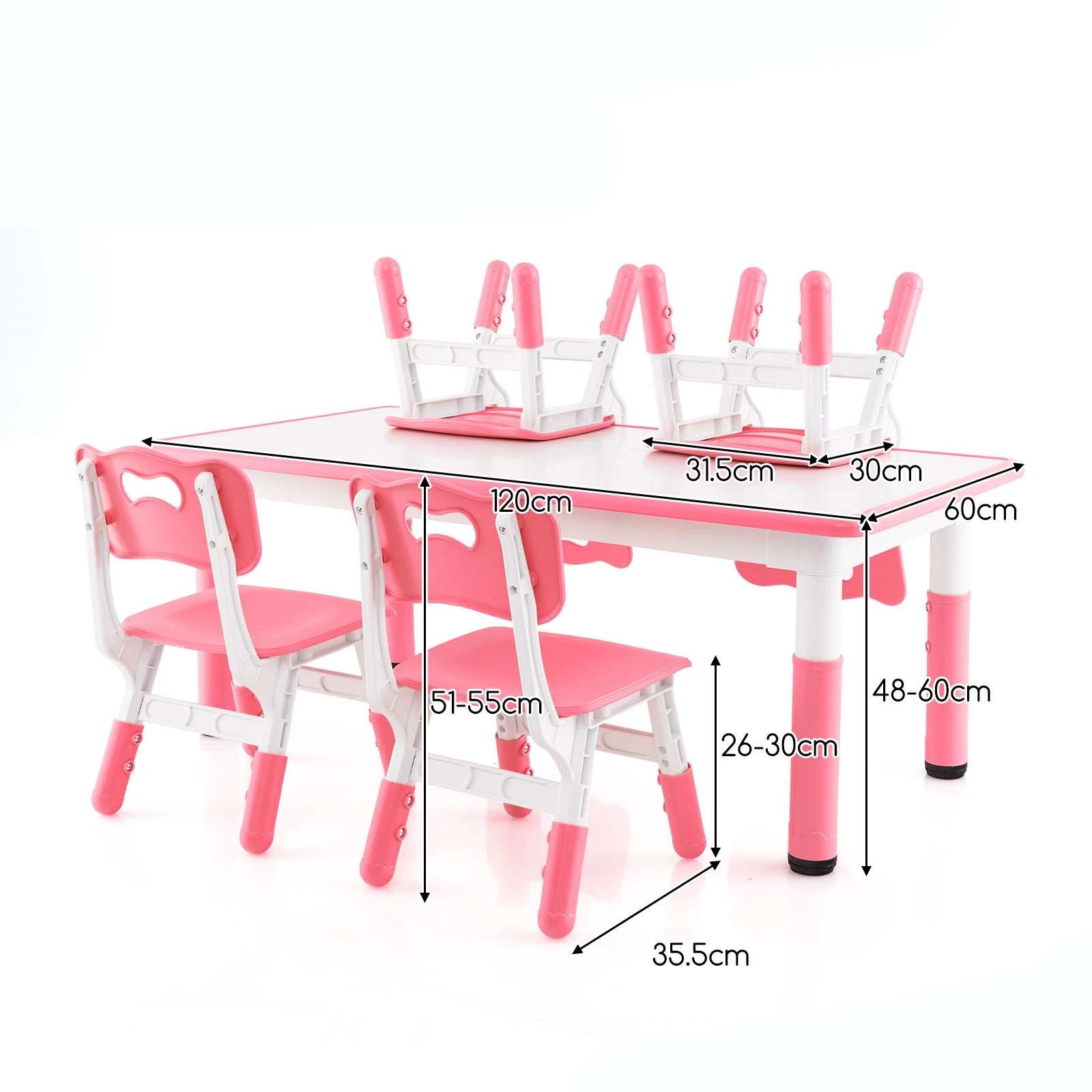 2 Costway Table & Chairs Set Height Adjustable Table & Chairs Set Art Study Activity Table - Pink, 2 of 2