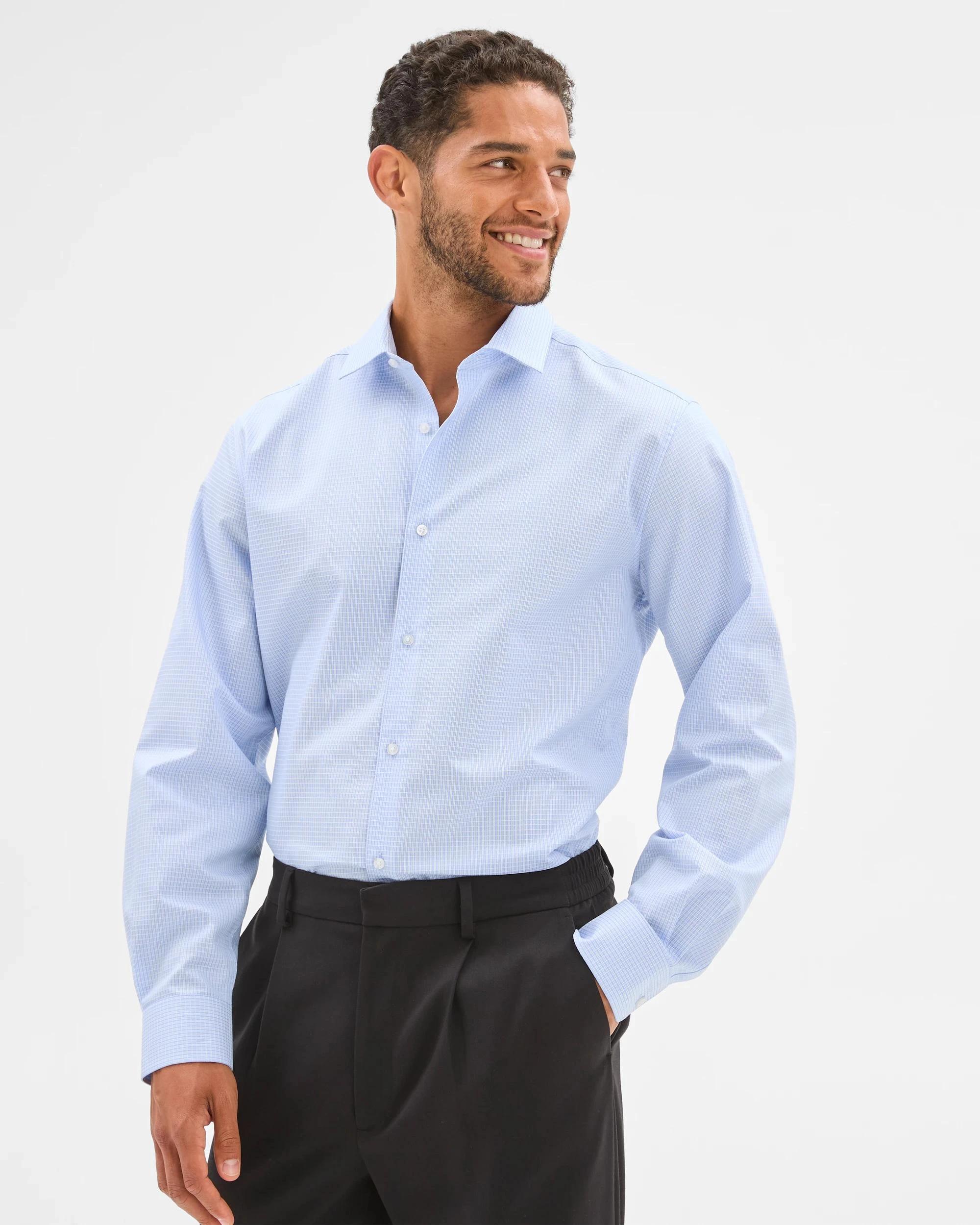 4 Preview Australian Cotton Dobby Check Shirt BLUE CHECK, 4 of 7