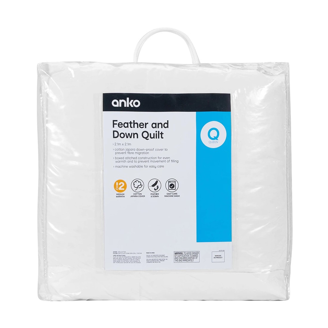 1 Medium Warmth Feather and Down Quilt - Queen Bed, White, 1 of 5