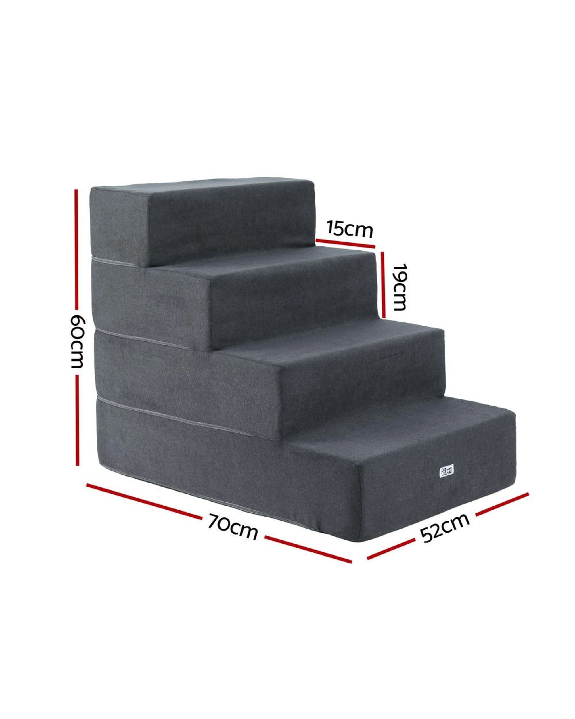 2 i.Pet 60cm Dog Ramp 4 Steps Foam Dog Cover Stairs Portable Pet Ladder For Sofa Bed - Grey, 2 of 4