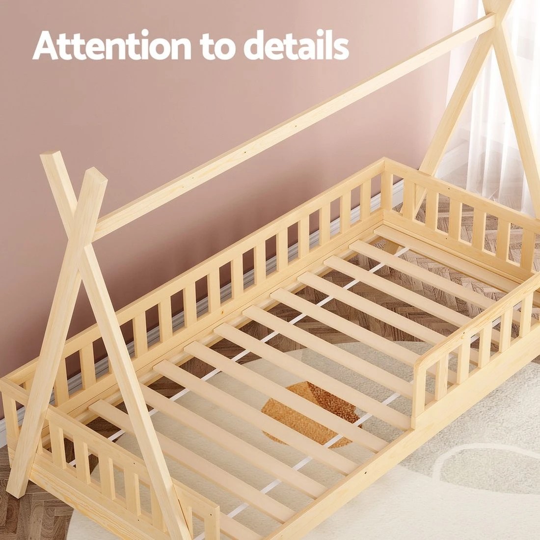 7 Artiss Bed Frame Wooden Kids House Frames Oak PUAH - Natural, 7 of 7