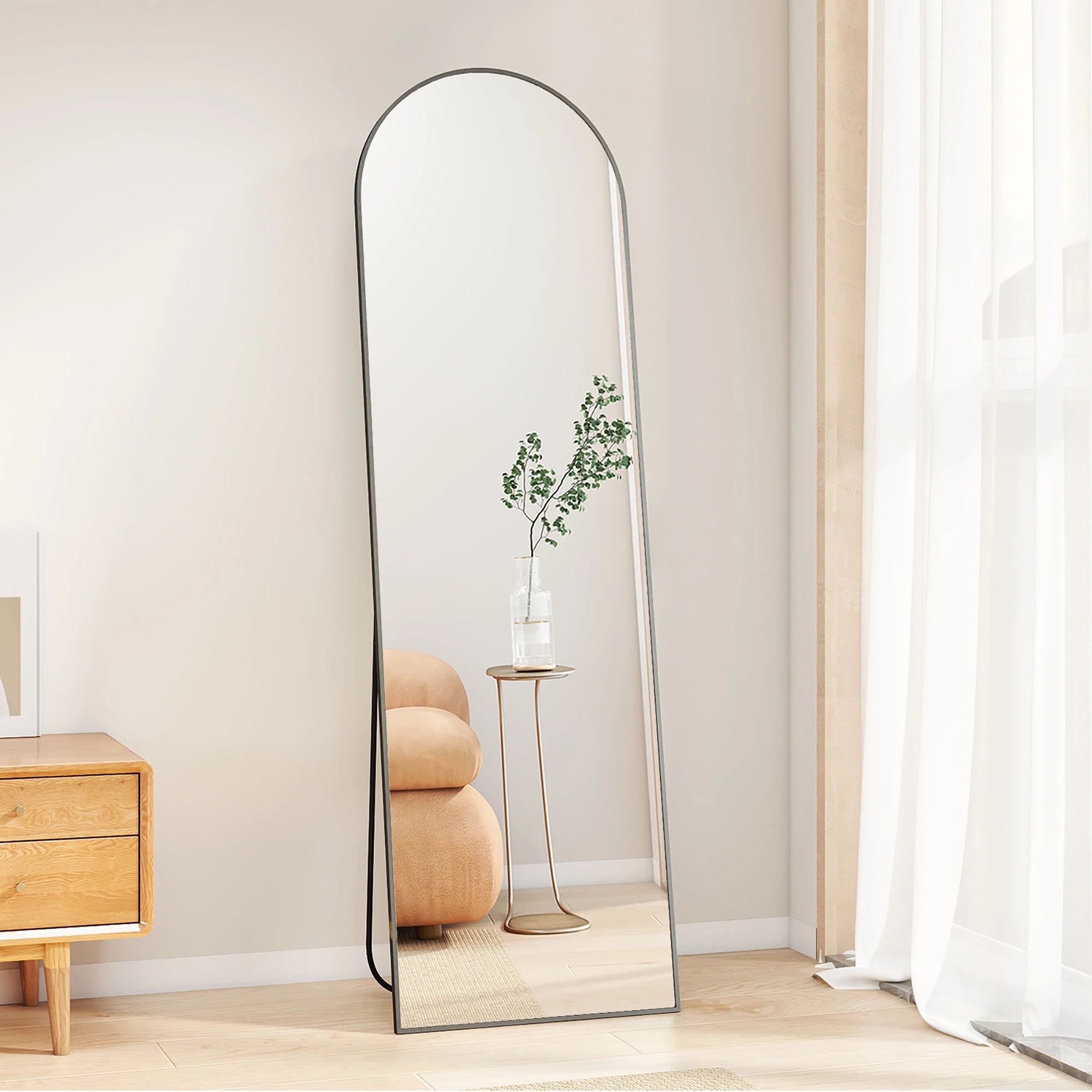 7 Yezi 165cm Full Length Free Standing Floor Mirror Arched Black Frame, 7 of 9