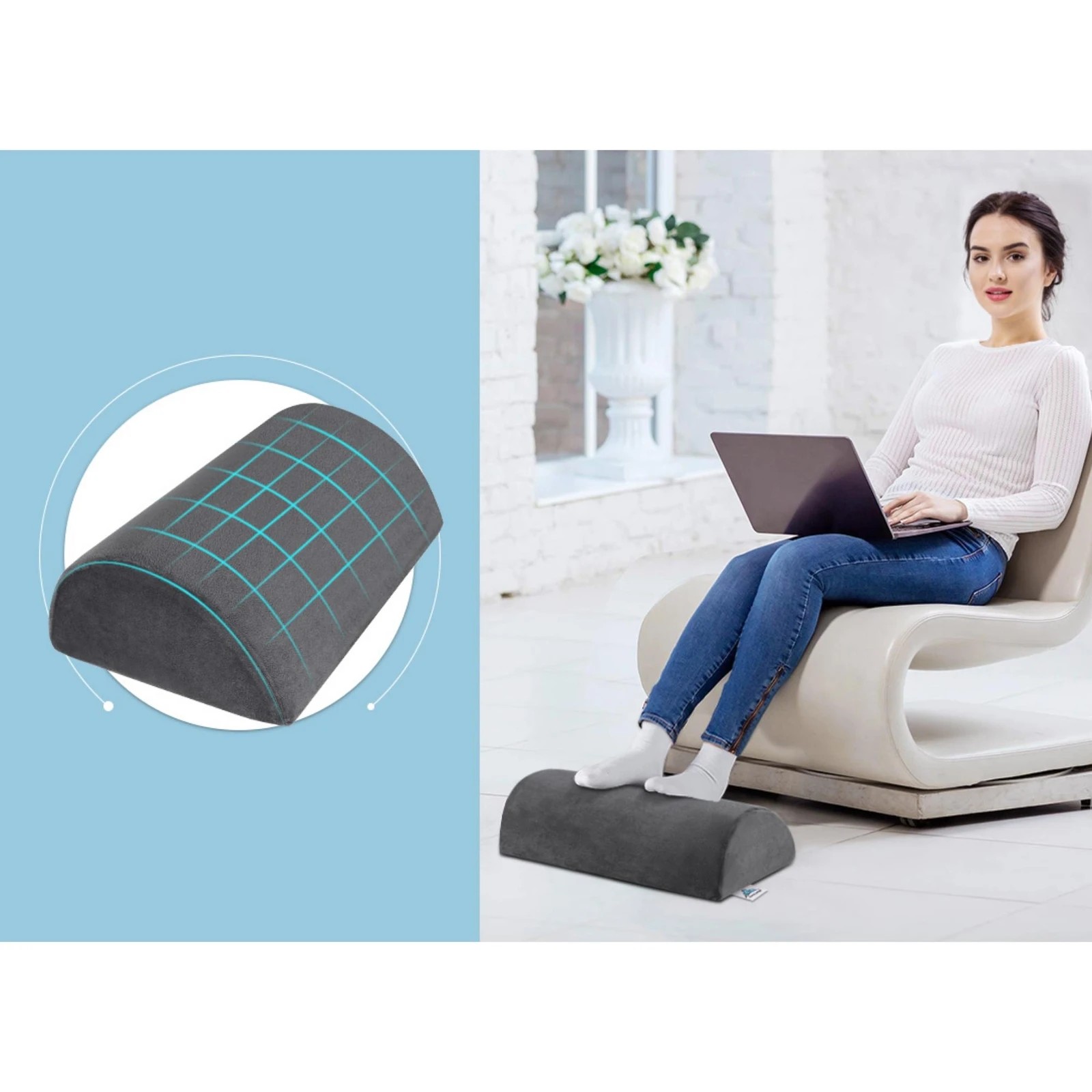 3 Starry Eucalypt Foot Rest Stool Foot Pad Pillow Office Computer Desk Under - Grey, 3 of 4