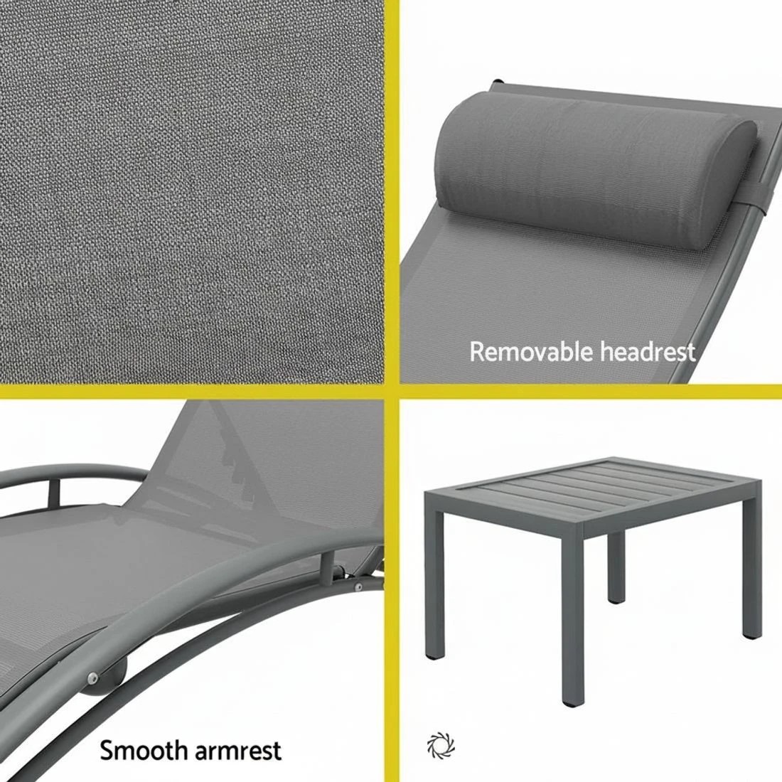 7 Gardeon 3PC Sun Lounge Outdoor Lounger Steel Table Chairs Patio Furniture - Grey, 7 of 7