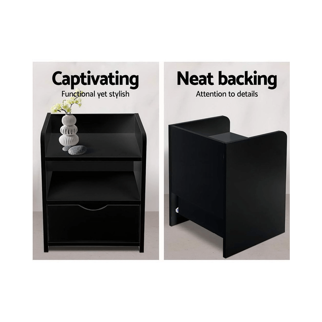 5 Artiss 2X Bedside Table - Black, 5 of 7