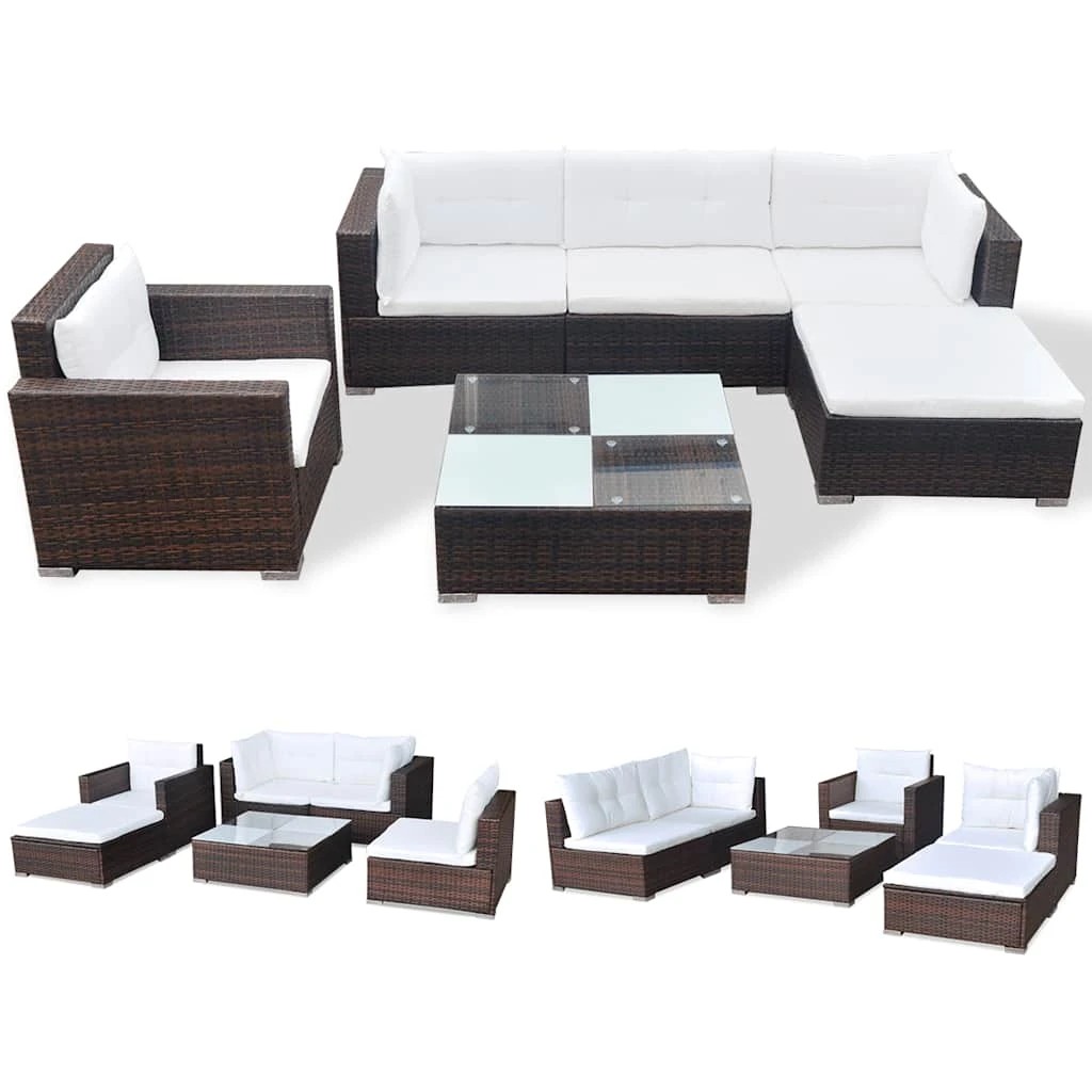 2 Vidaxl 6 Piece Garden Lounge Set With Cushions Poly Rattan - Brown, 2 of 10
