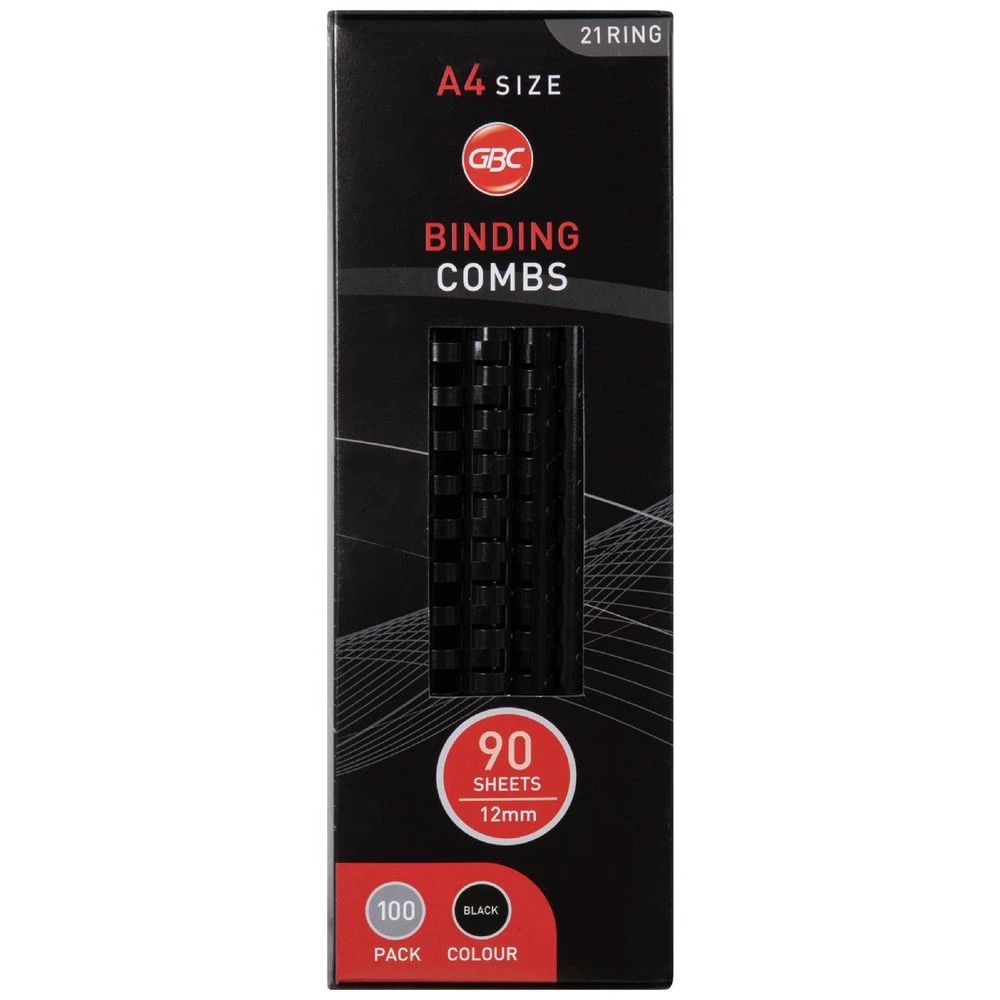 1 GBC Binding Comb 21 Loop Plastic 12mm Black 100 Pack, 1 of 3