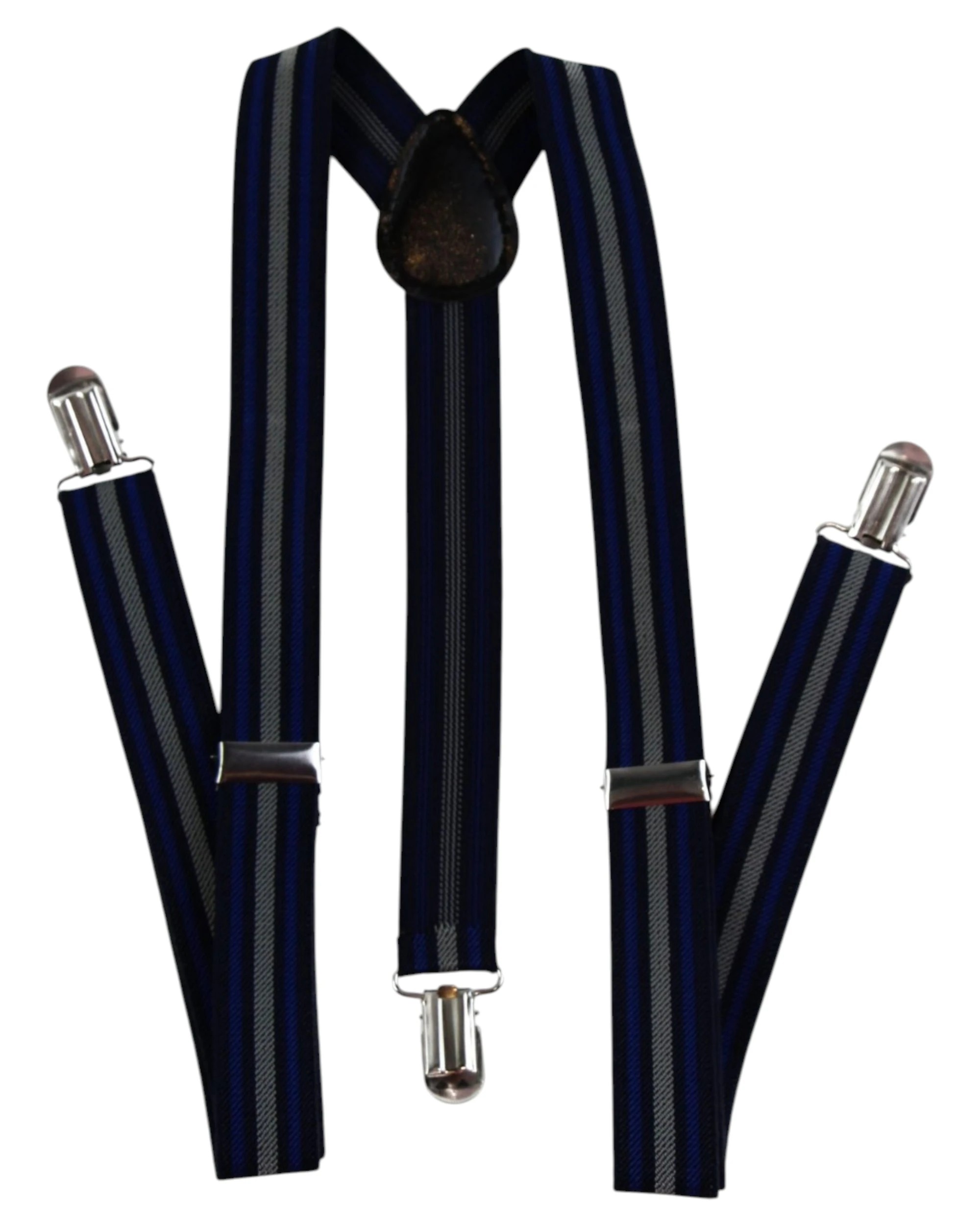 1 Zasel Mens Adjustable Black, Navy & Grey Striped Patterned Suspenders - Multi, 1 of 5