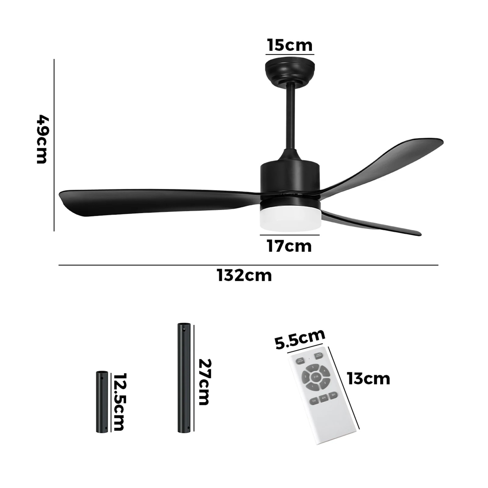 2 Vevare 52" Ceiling Fan With LED Light DC Motor 5 Speed Fans Remote Control - Black, 2 of 10