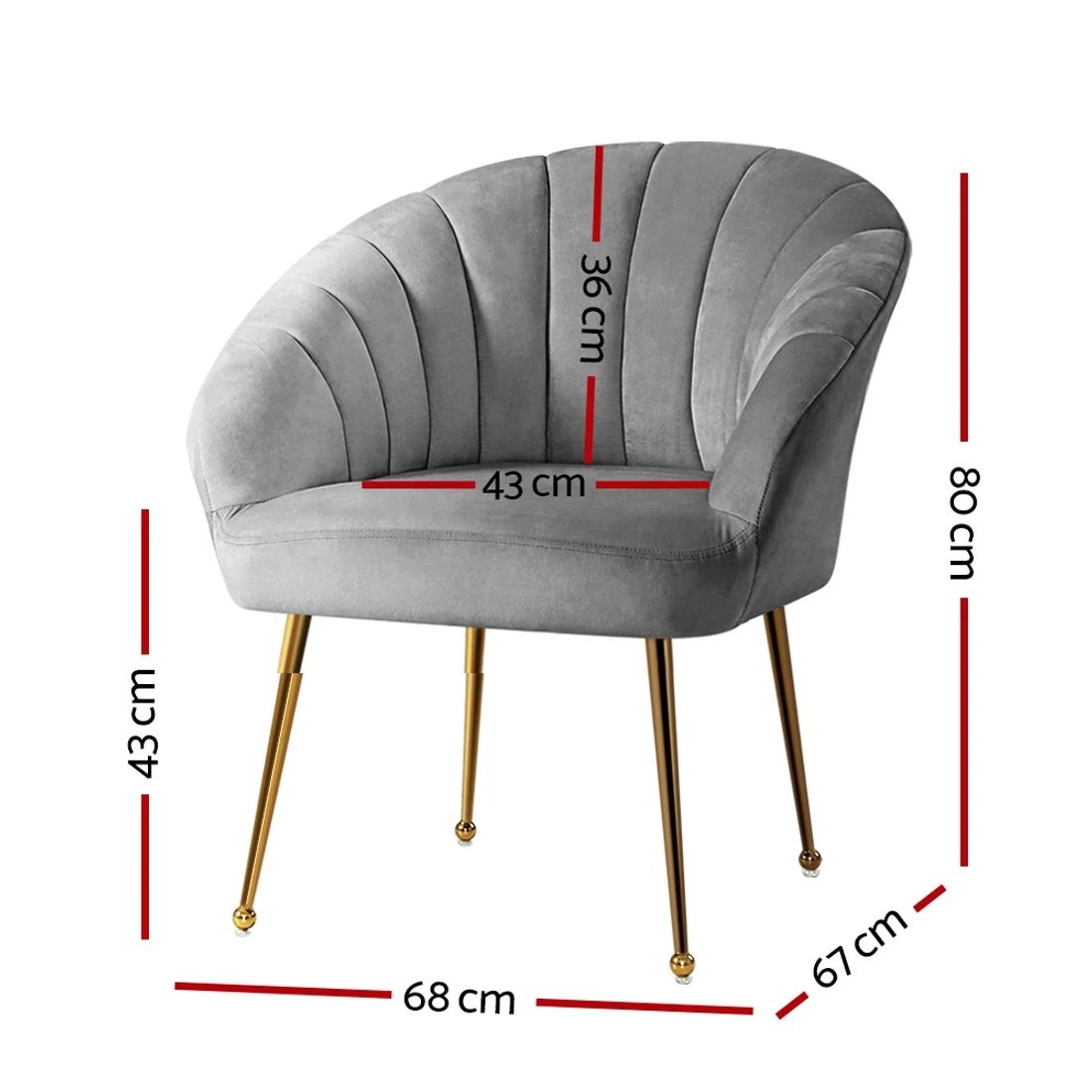 2 Artiss Armchair Velvet  Eloise - Grey, 2 of 5