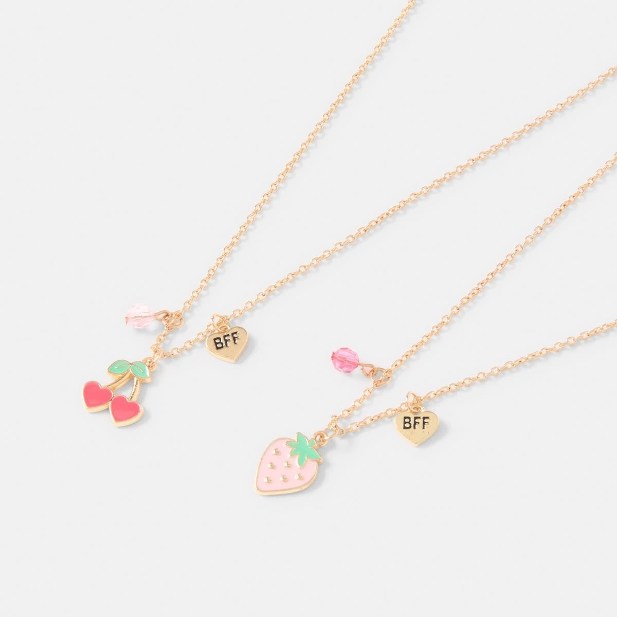 2 2 Pack BFF Strawberry Necklace - Pink, Green and Gold Tone, 2 of 3