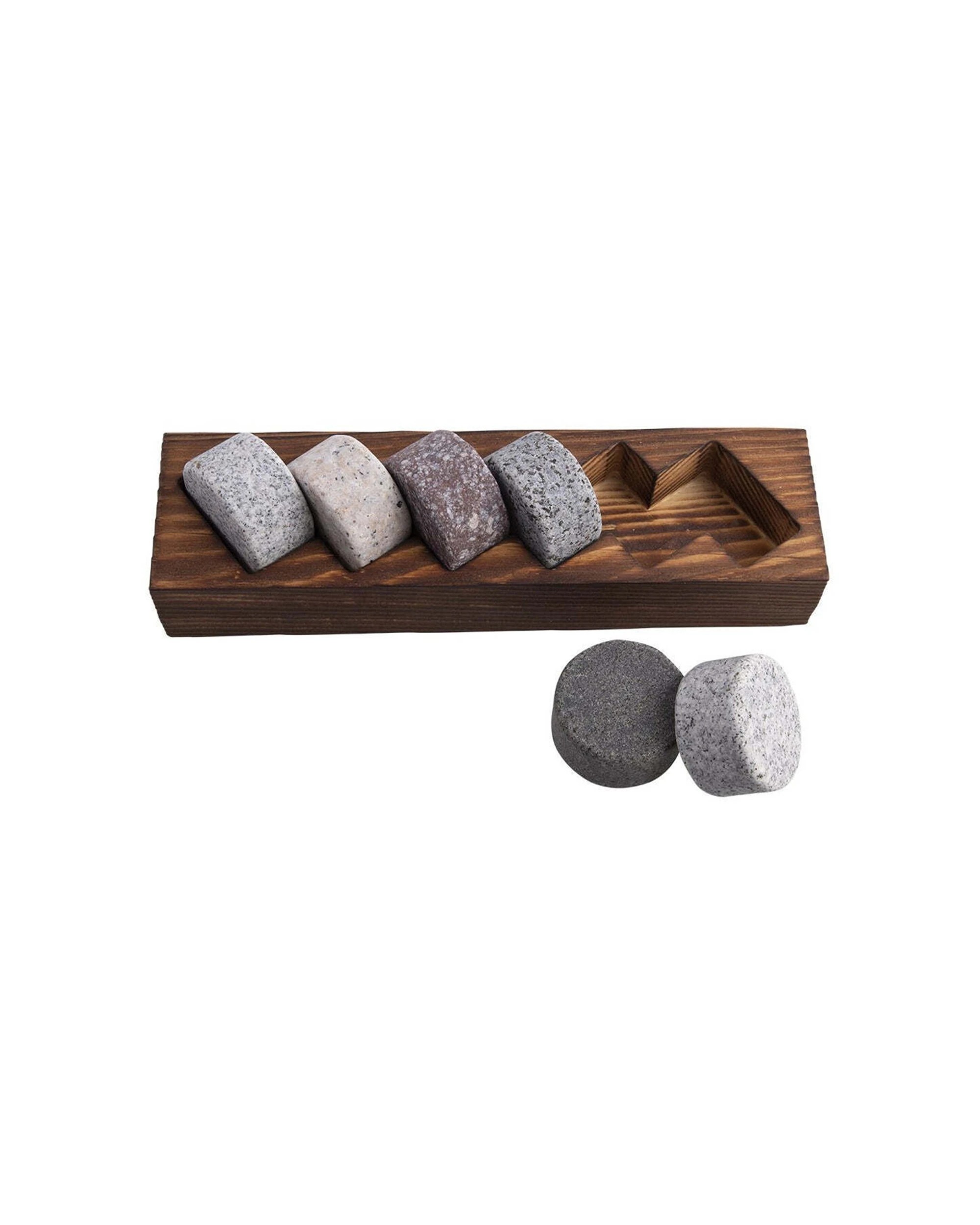 2 Bartender 6pc Reusable Granite Whisky Disc Set With Wooden Display Tray, 2 of 5
