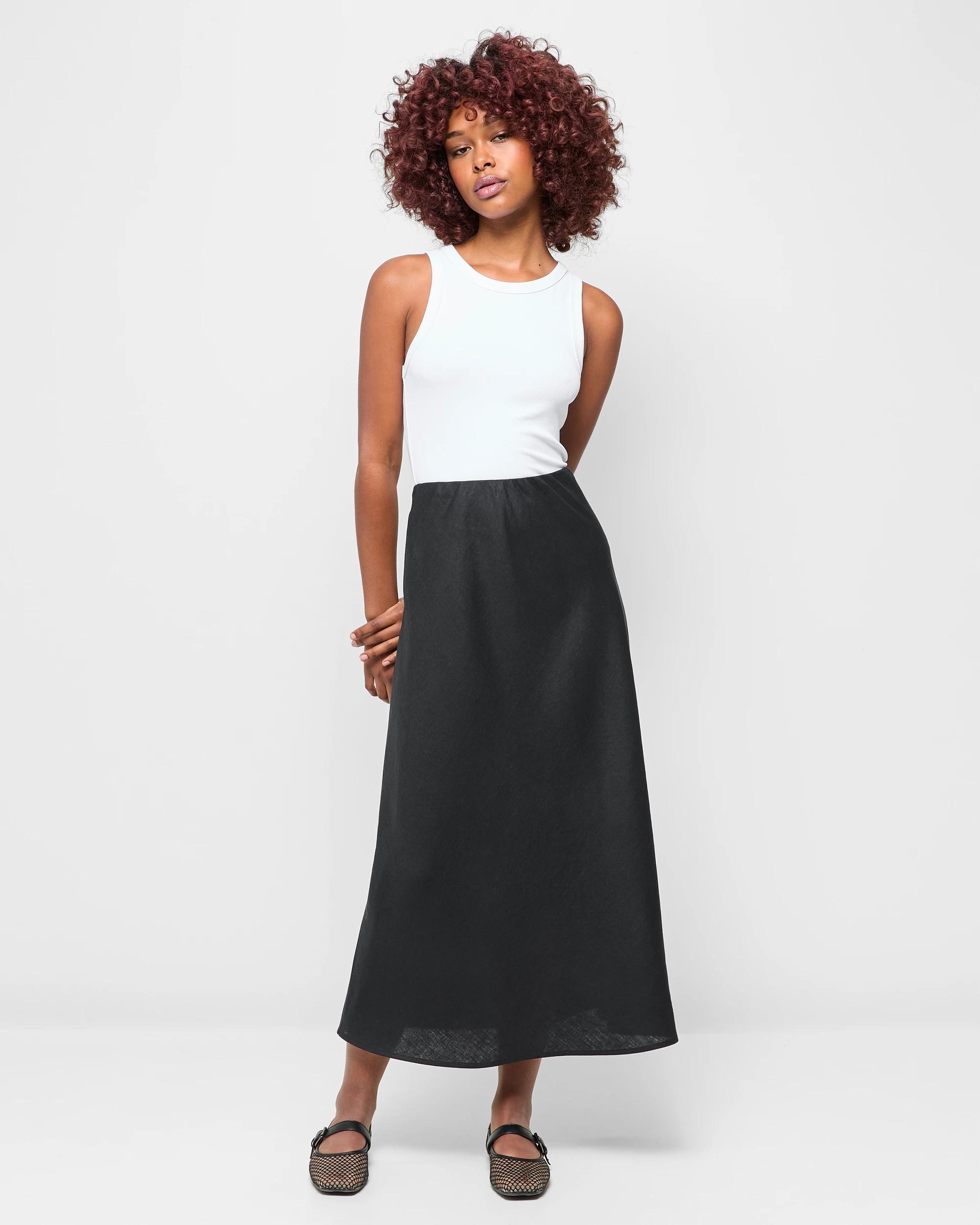 1 Target Petites European Linen Bias Maxi Skirt BLACK, 1 of 5