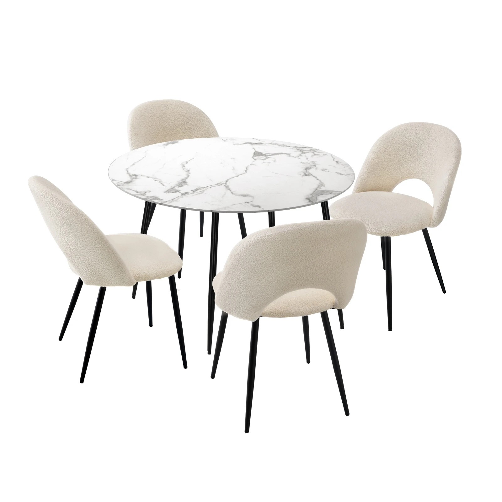 1 Oikiture 110cm Round Dining Table With 4pcs Dining Chairs White Sherpa
 - Multi, 1 of 10