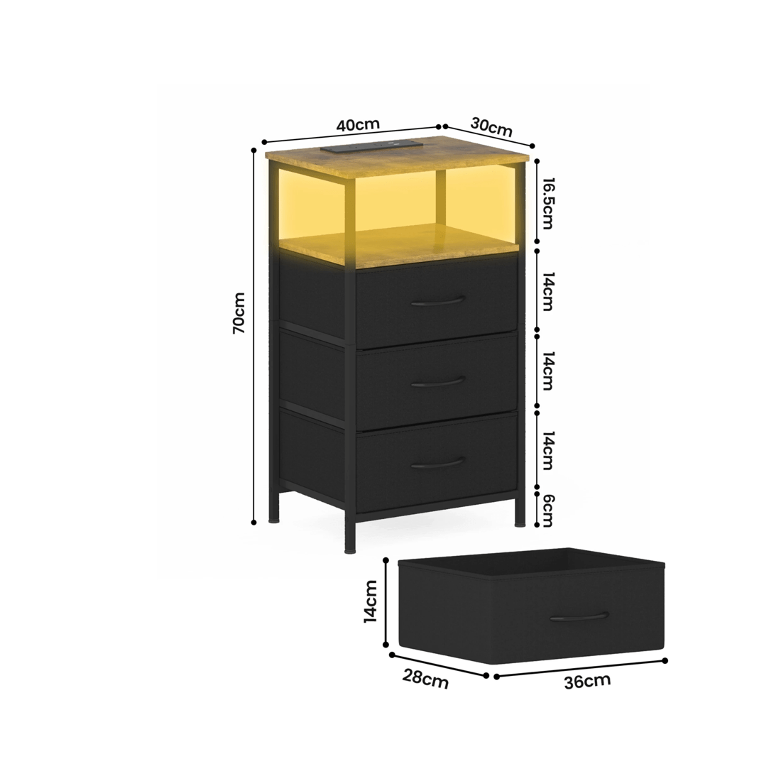 3 Advwin Led Bedside Table Set Of 2 Charging Station Nightstand, 3 of 7