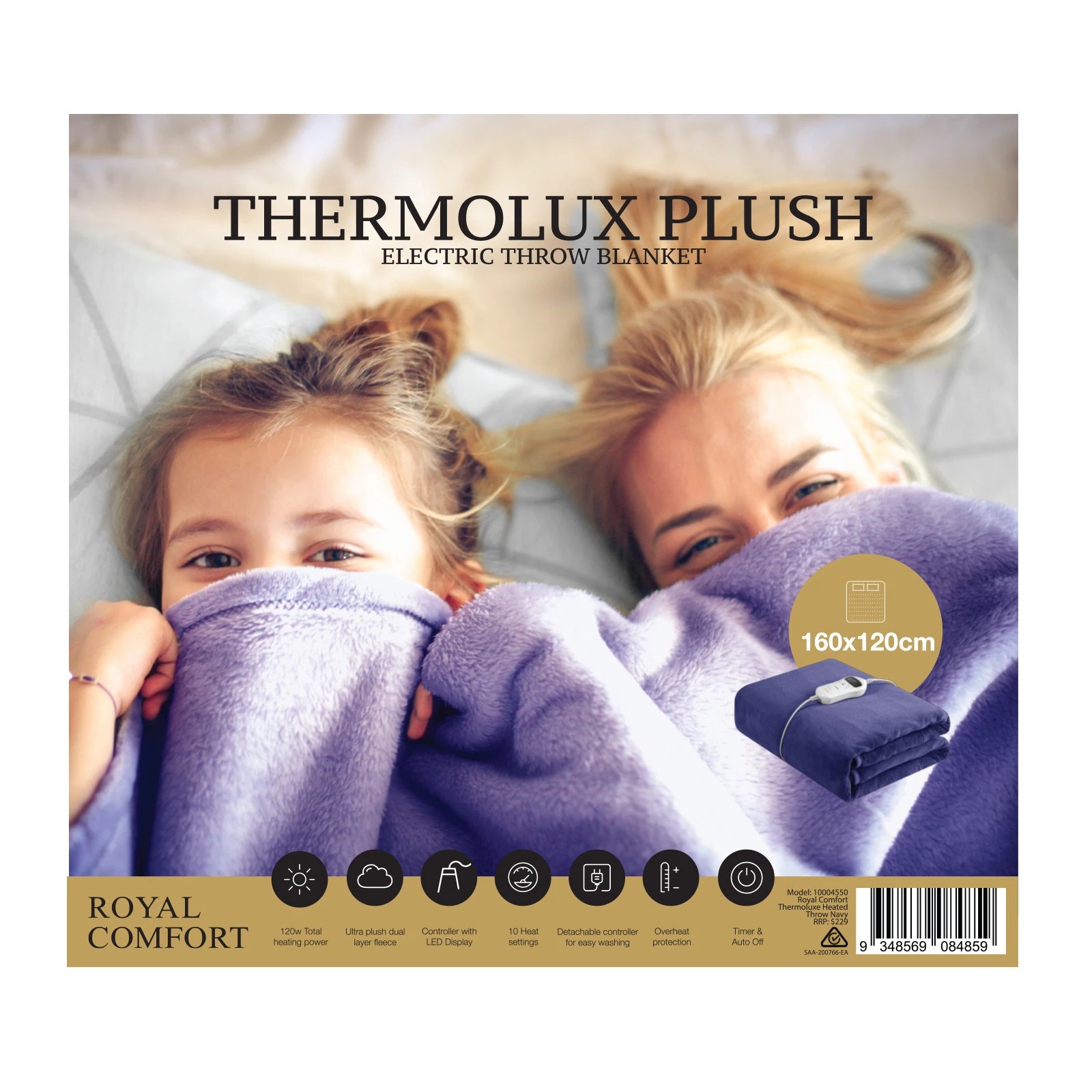 4 Royal Comfort Thermolux Heated Electric Fleece Throw Plush Adjustable Warmth - Blue, 4 of 4