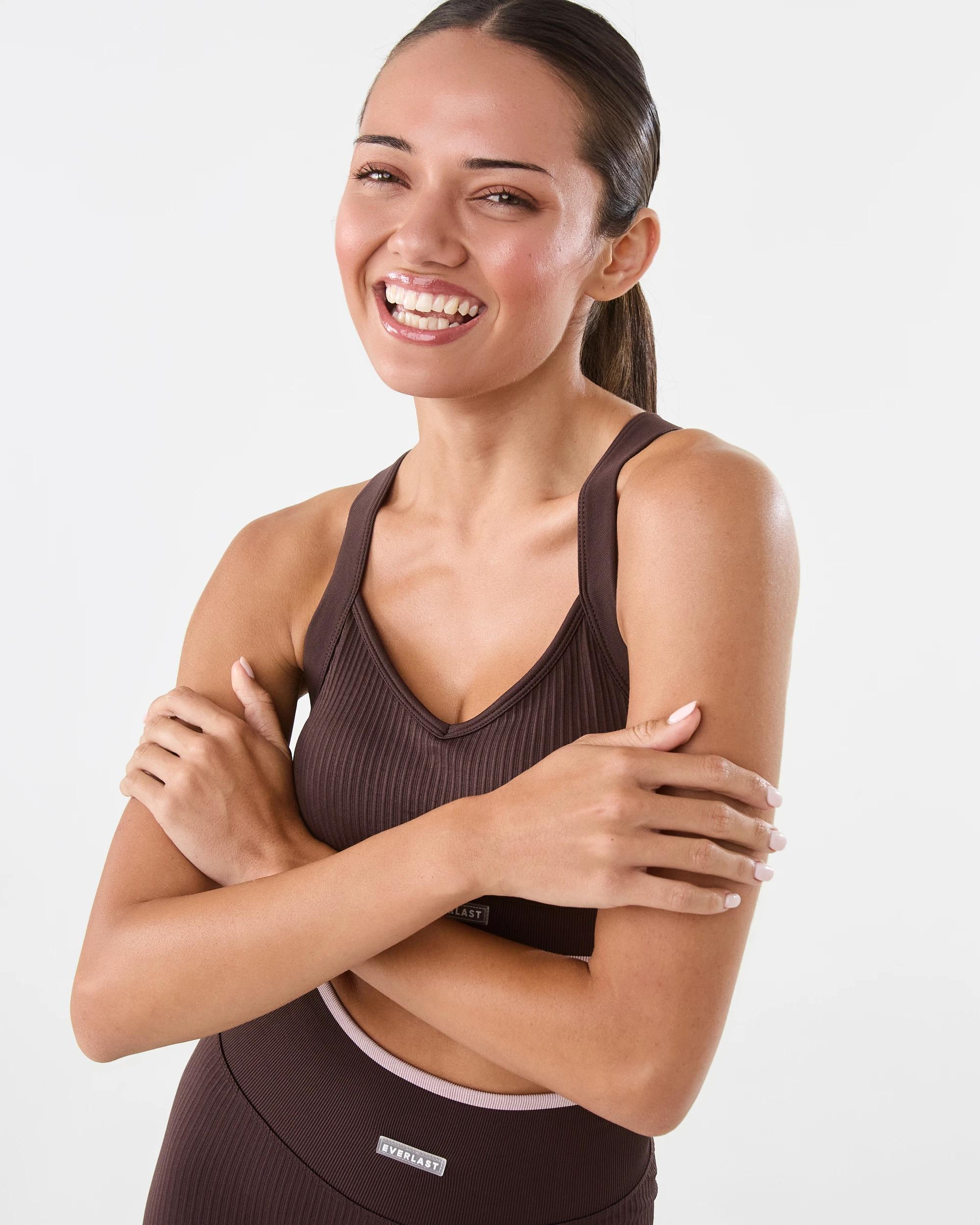 5 Everlast Womens Cross Back Seam Free Crop Top Coffee, 5 of 9