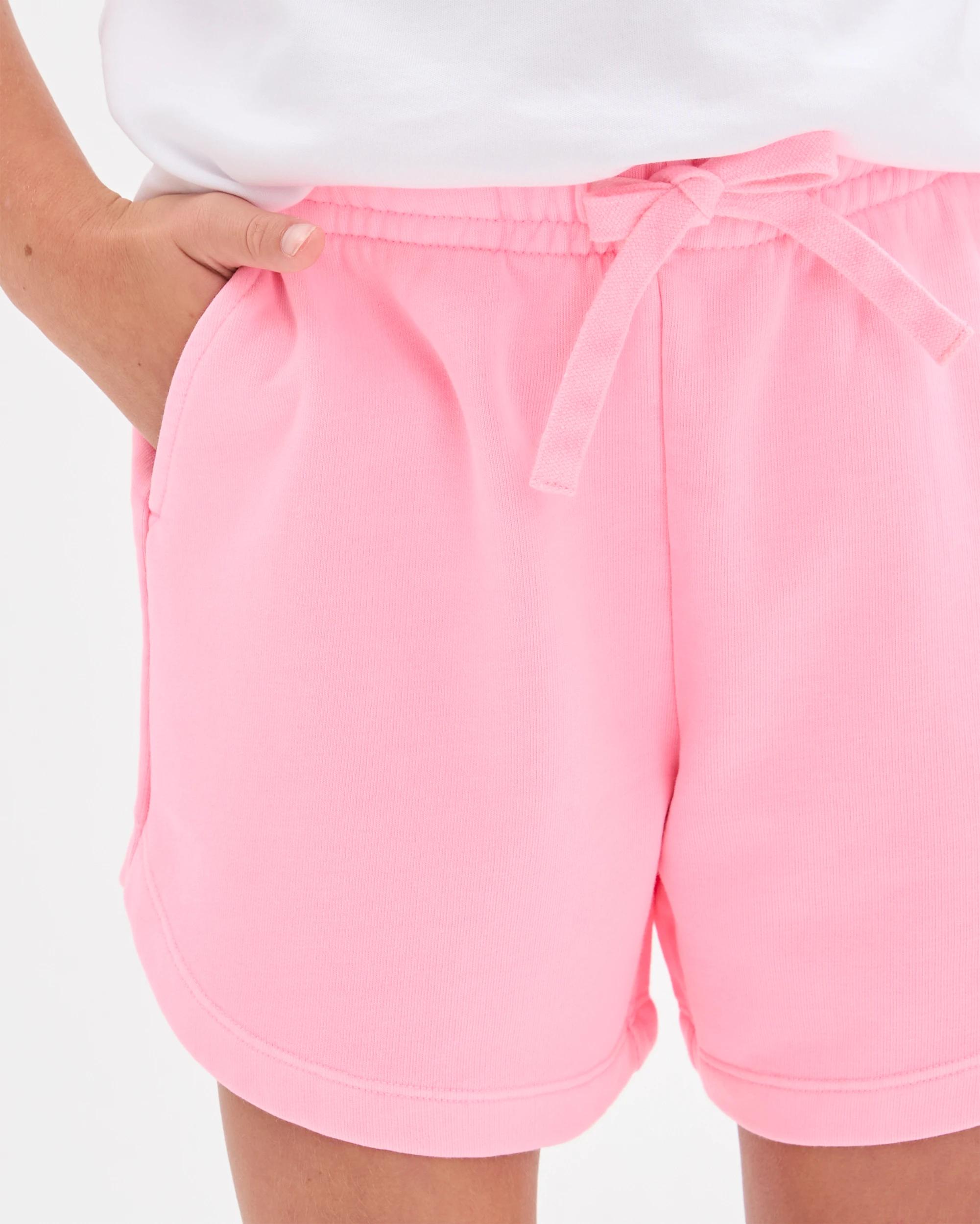 3 Target Kids Australian Cotton Blend Curved Hem Fleece Shorts NEON PINK, 3 of 6