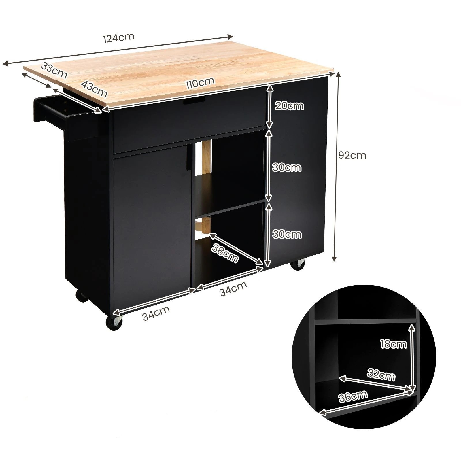 4 Costway Kitchen Island w/Drop Leaf Countertop Black, 4 of 4