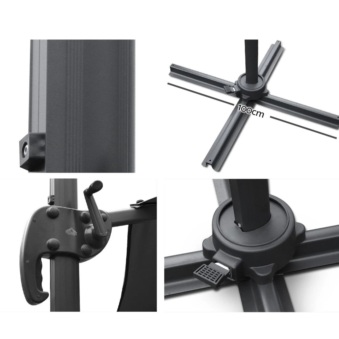 3 Instahut 3m Outdoor Umbrella Cantilever 360 Degree Tilt Beach Roma - Black, 3 of 4