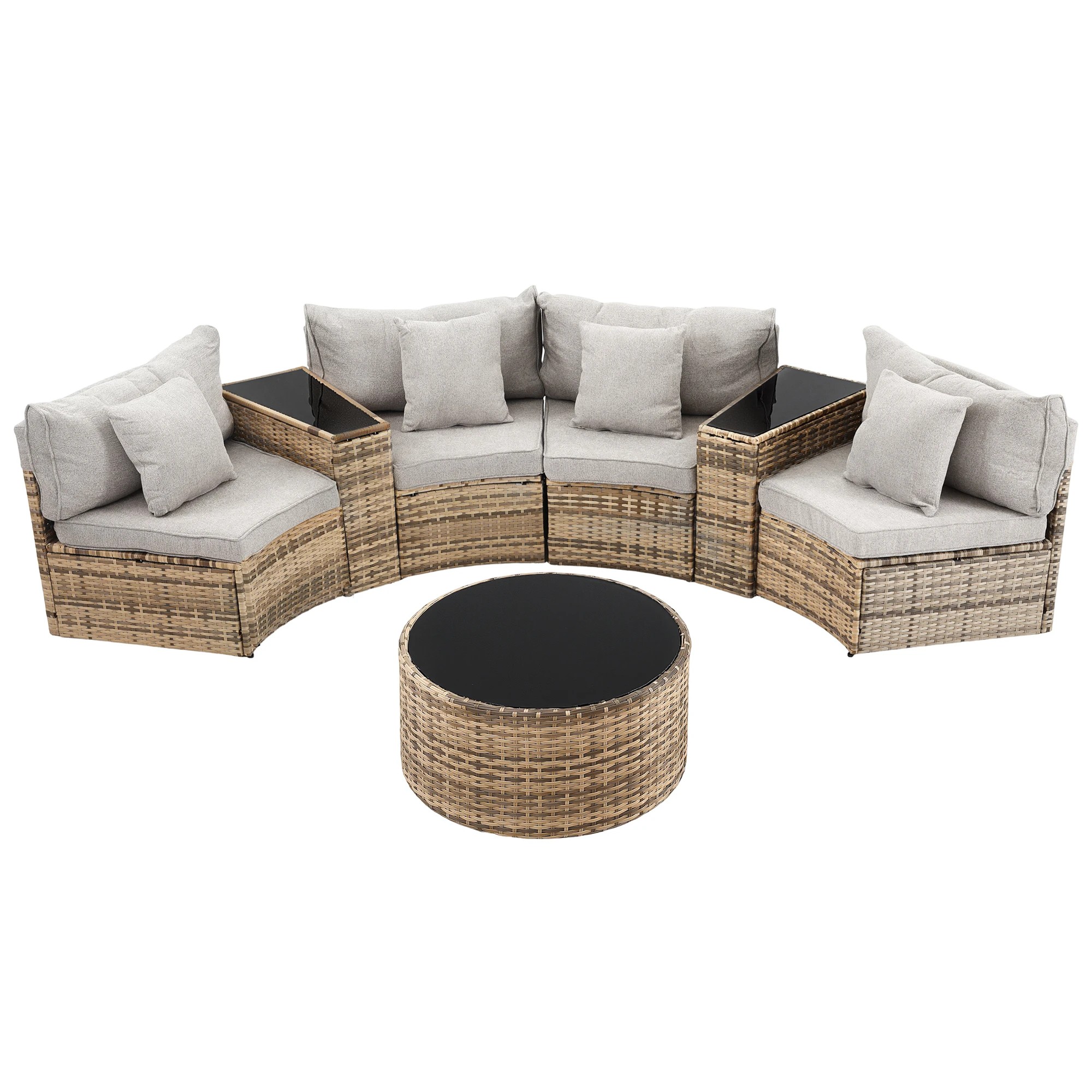 1 Gardeon 4 Seater Outdoor Sofa Set with Cushions 7PCS Table Chair Rattan Patio Furniture Coffee Table Side Tables - Brown, 1 of 7