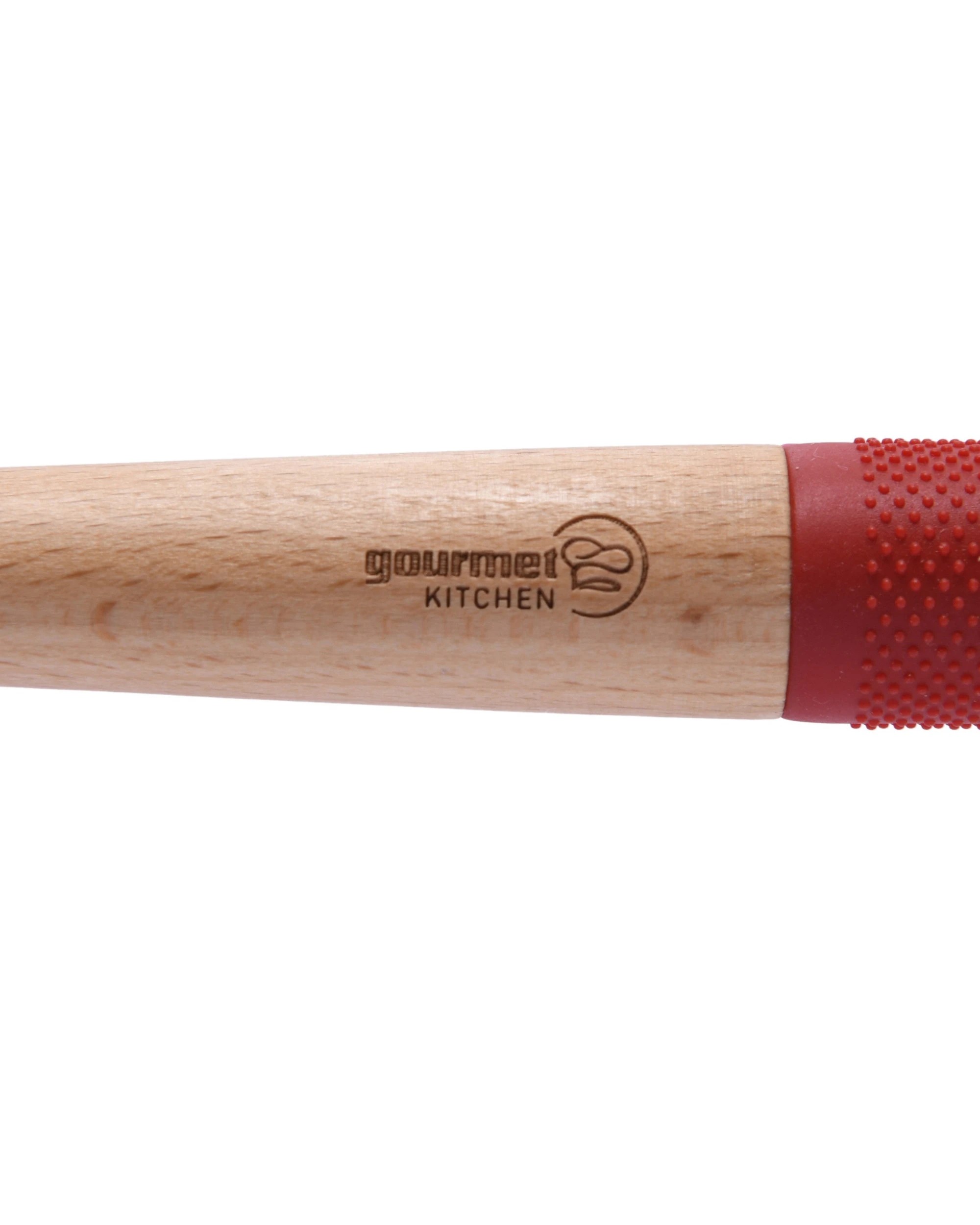 7 Gourmet Kitchen Rustic Beech Wood Slotted Spatula with Silicone Grip - Red, 7 of 8