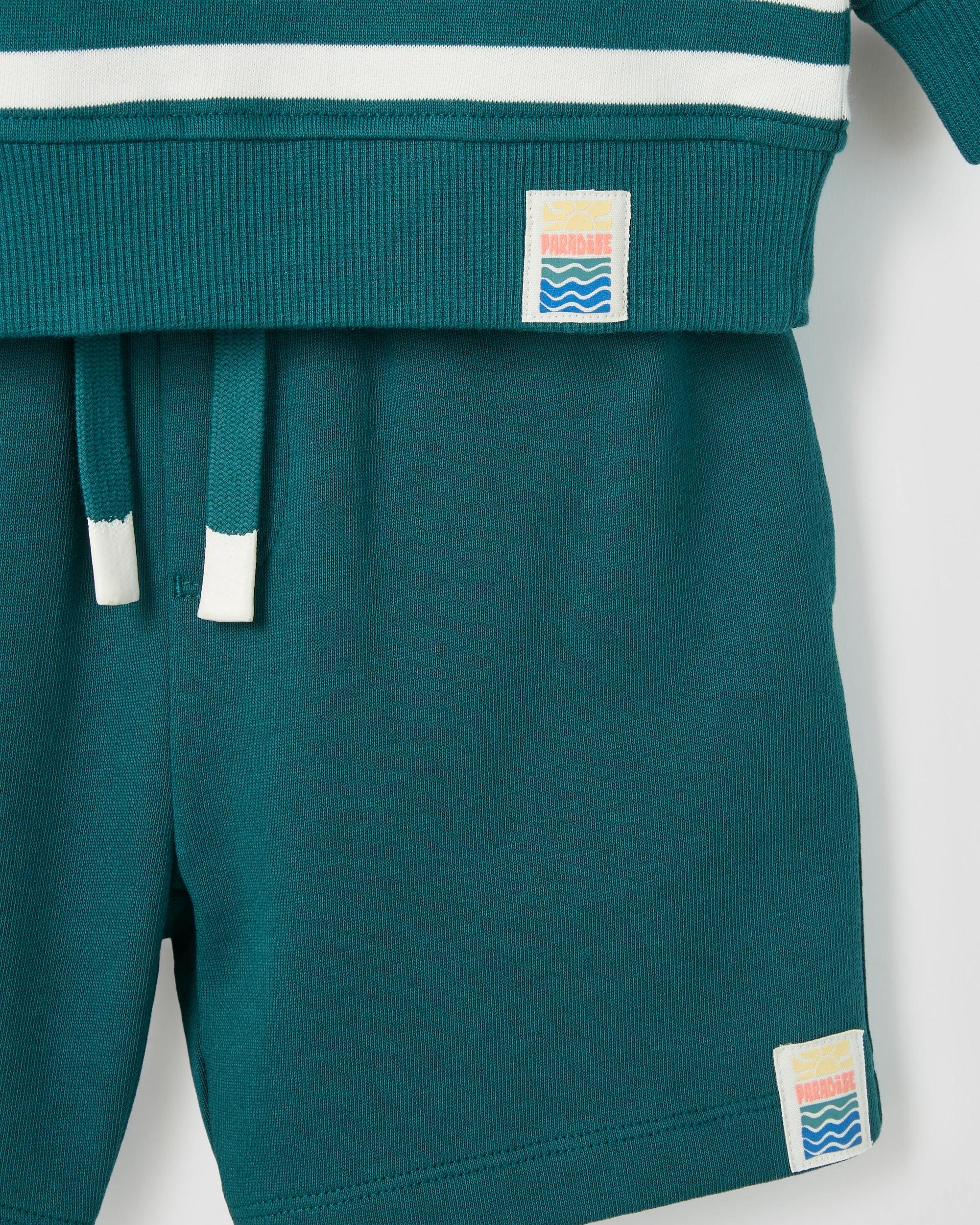 7 Target Kids Australian Cotton 1/4 Zip Jumper & Shorts 2 Piece Set GREEN STRIPE, 7 of 7