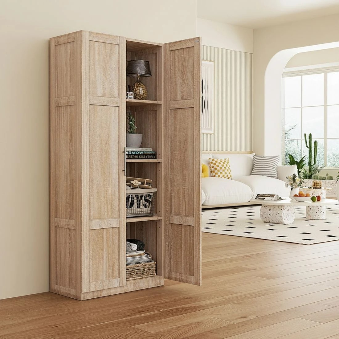 4 Artiss Buffet Sideboard Cupboard Cabinet Pantry Organiser Adjustable Shelves - Natural, 4 of 5