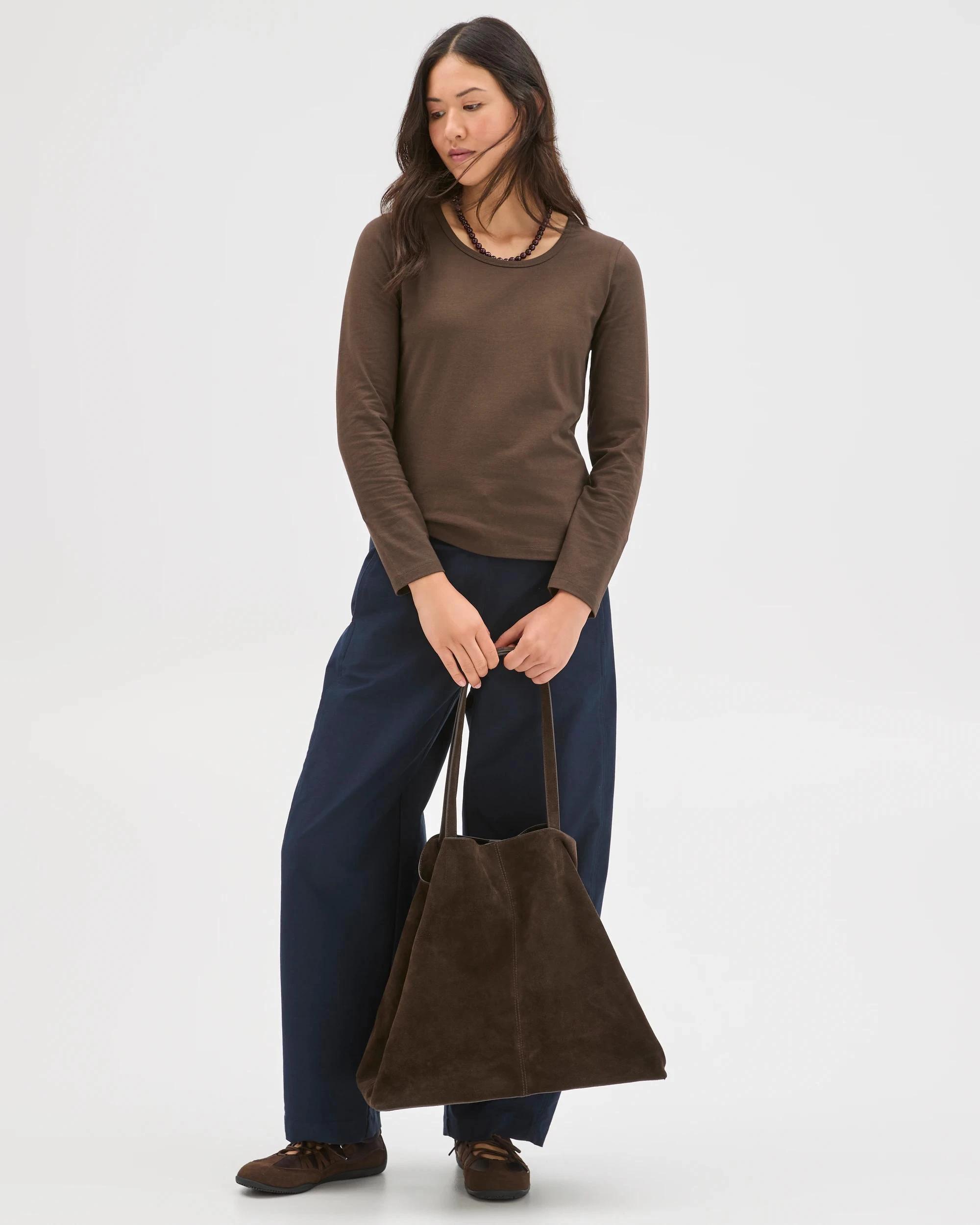 1 Target Woman Australian Cotton Long Sleeve Stretch Crew T-Shirt COFFEE BEAN, 1 of 7