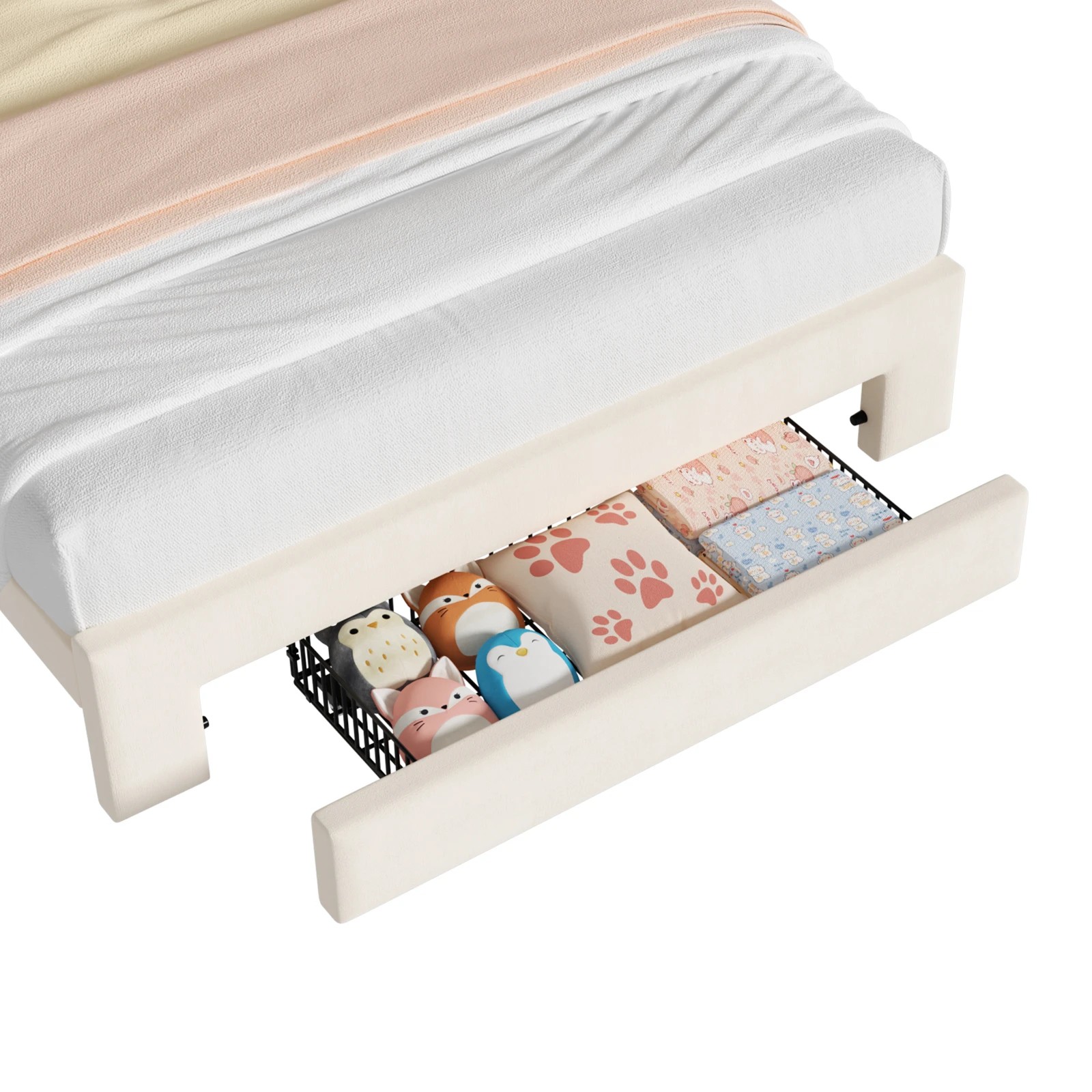 5 Advwin LED Velvet Bed Frame with Adjustable Headboard and Storage Drawer Double - Beige, 5 of 9