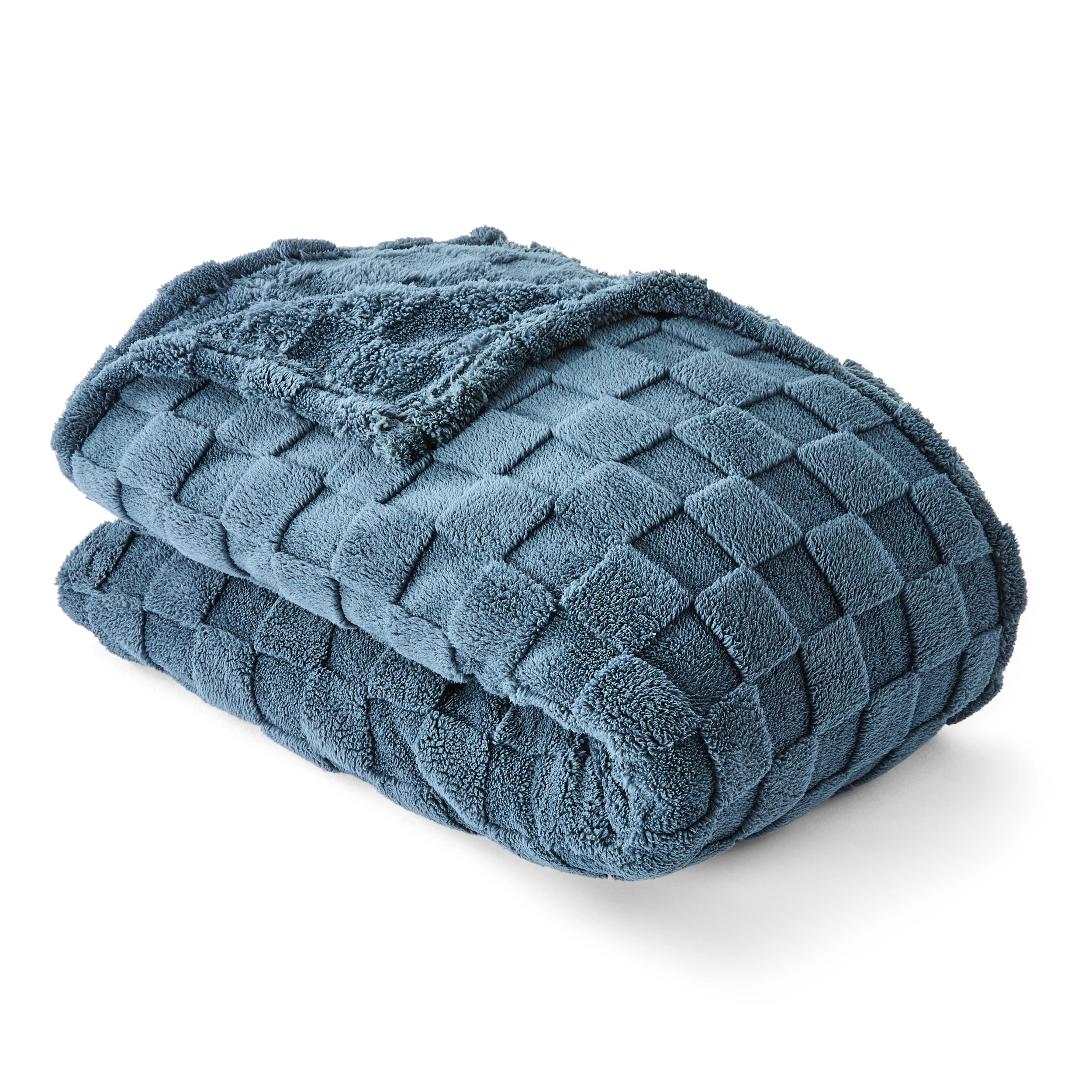 1 Check Jacquard Blanket - Queen/King Bed, Navy, 1 of 6