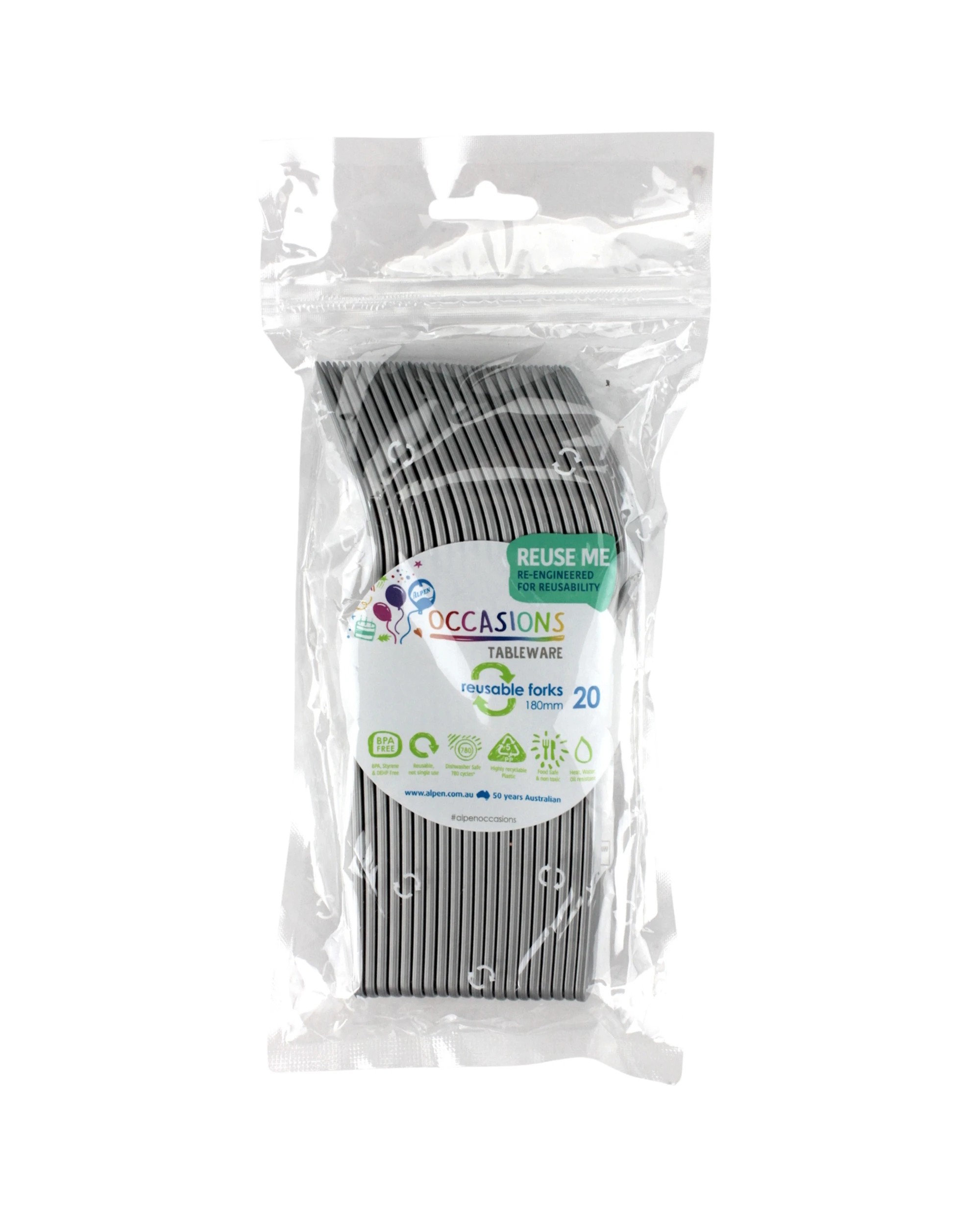 2 Alpen Reusable Plastic Forks Pack of 20 - Silver, 2 of 3