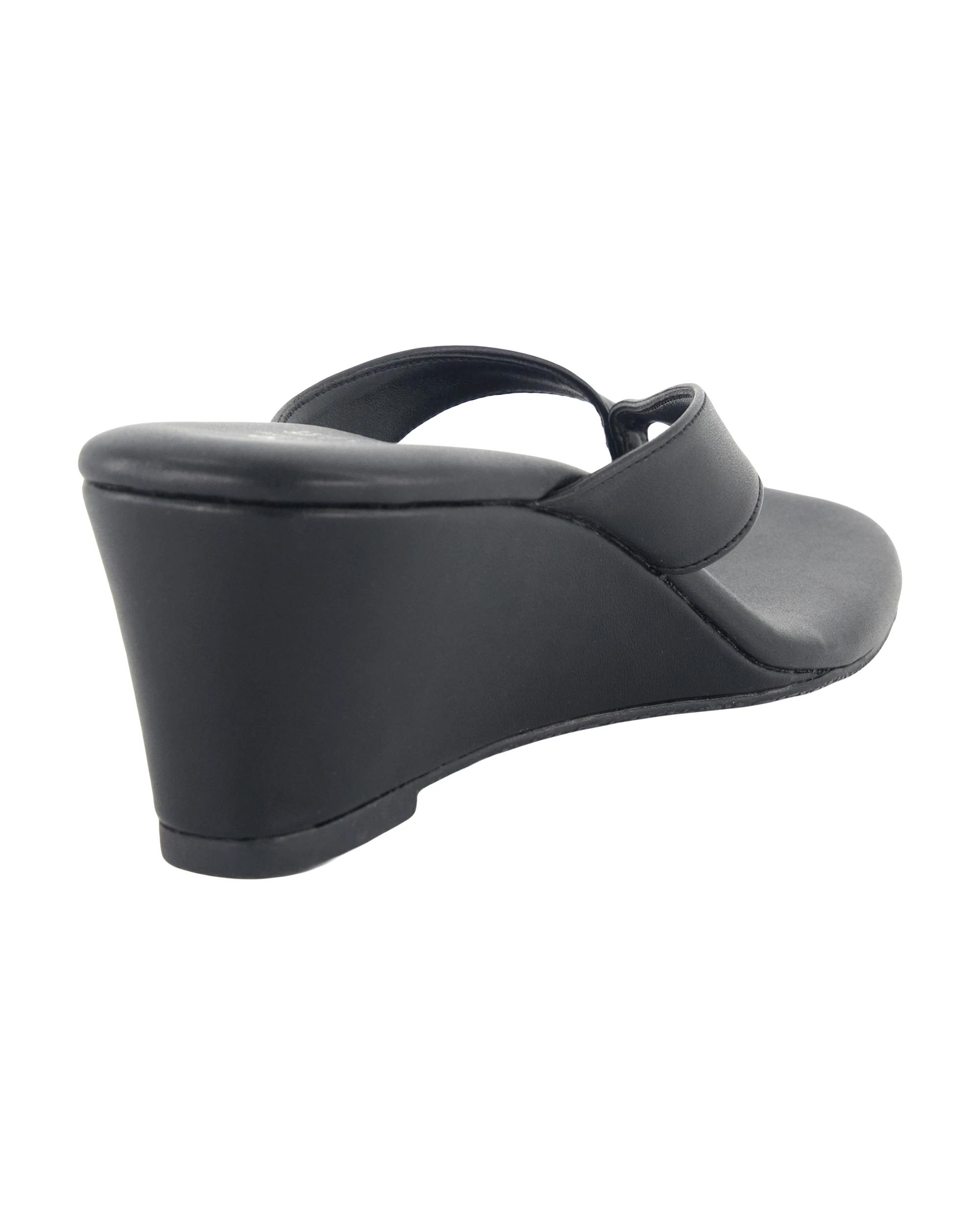 4 Toe Post Wedge Heels Black, 4 of 5