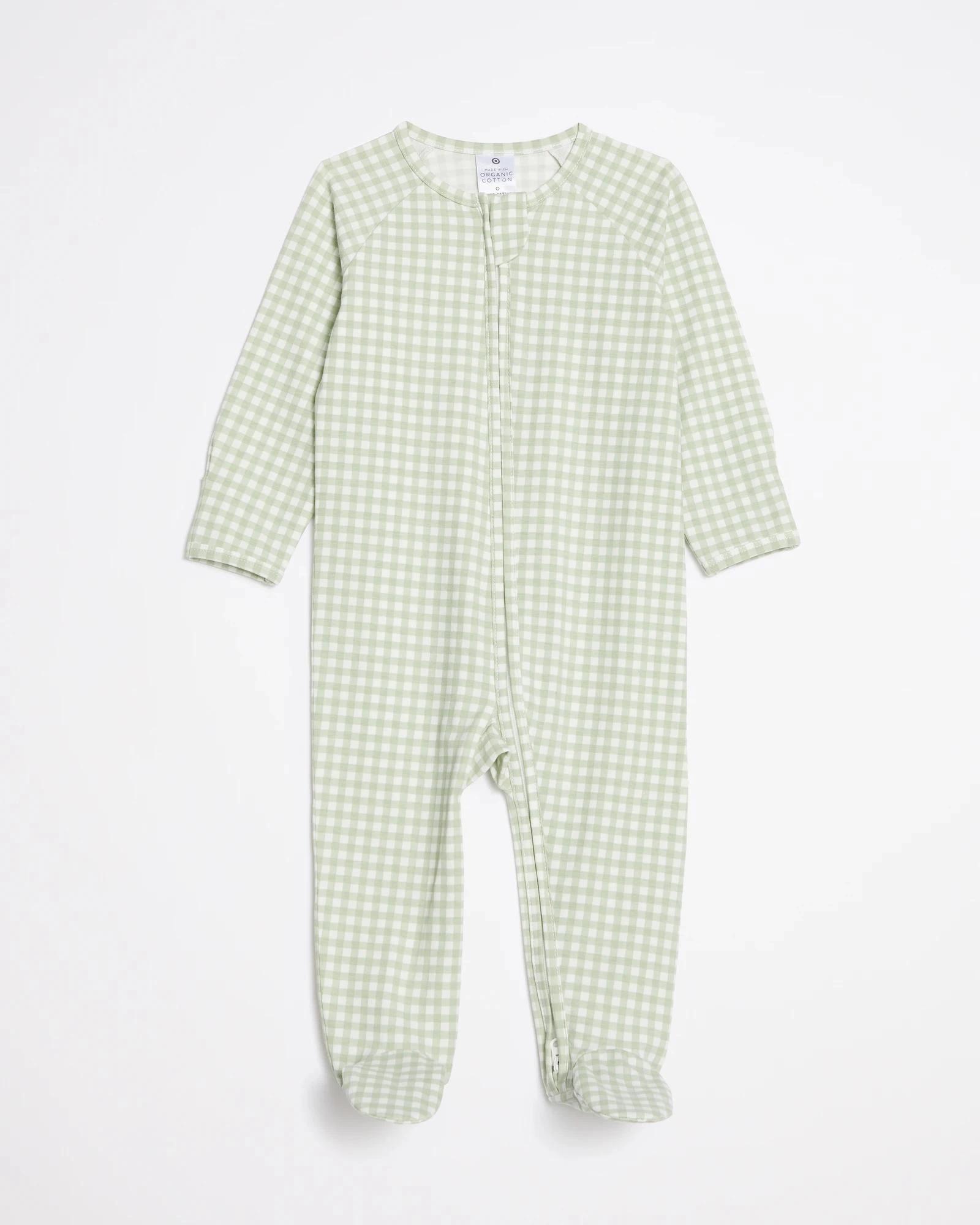 1 Target Baby Organic Cotton Print Zip Coverall GREEN GINGHAM, 1 of 3