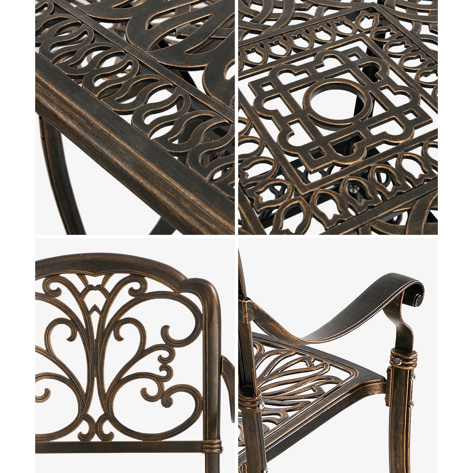 5 Livsip 5 Piece Outdoor Dining Setting Cast Aluminium Table Chairs Furniture - Bronze, 5 of 7
