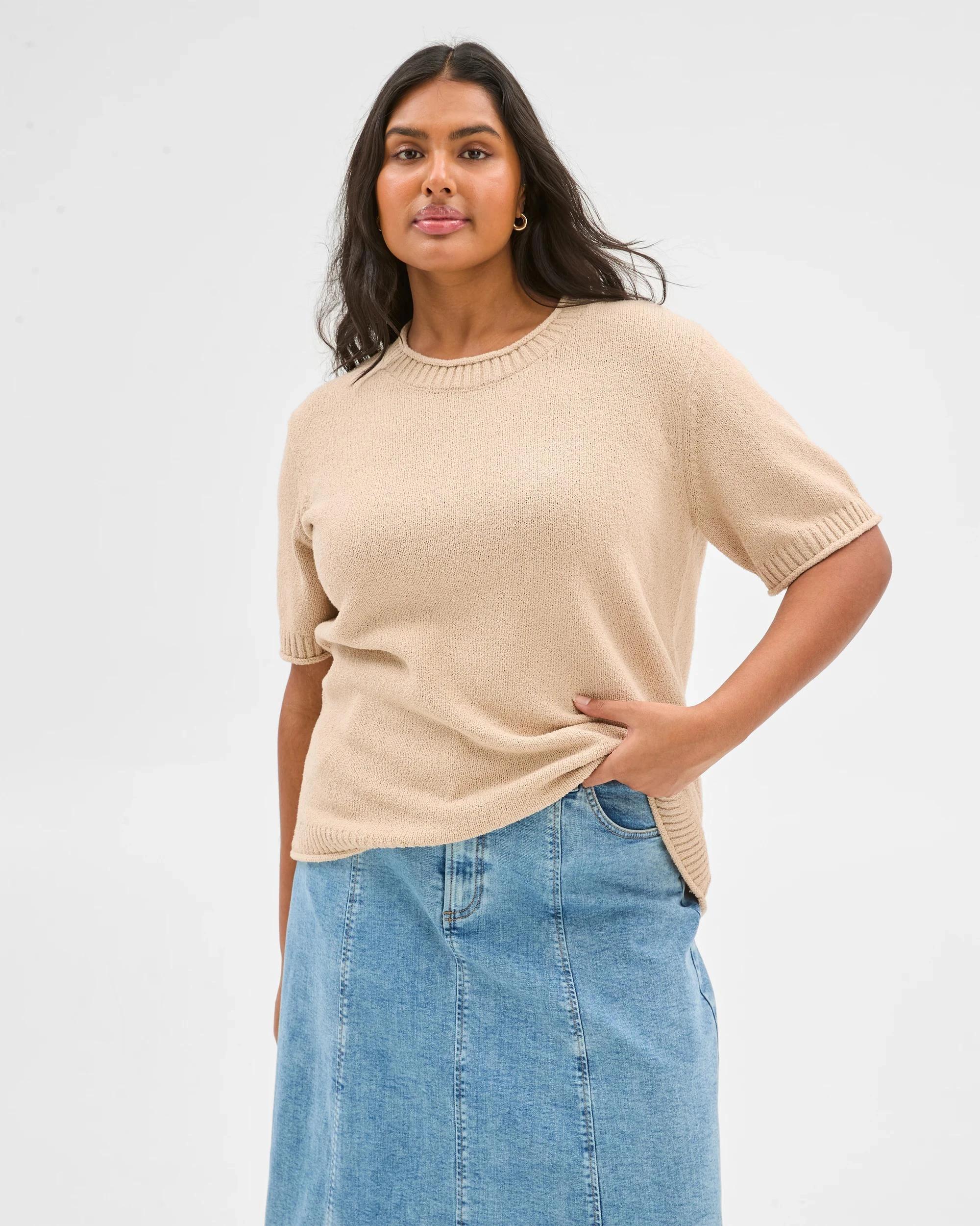 2 Target Plus Size Australian Cotton Blend Mini Boucle Knit Top ASH BROWN, 2 of 6