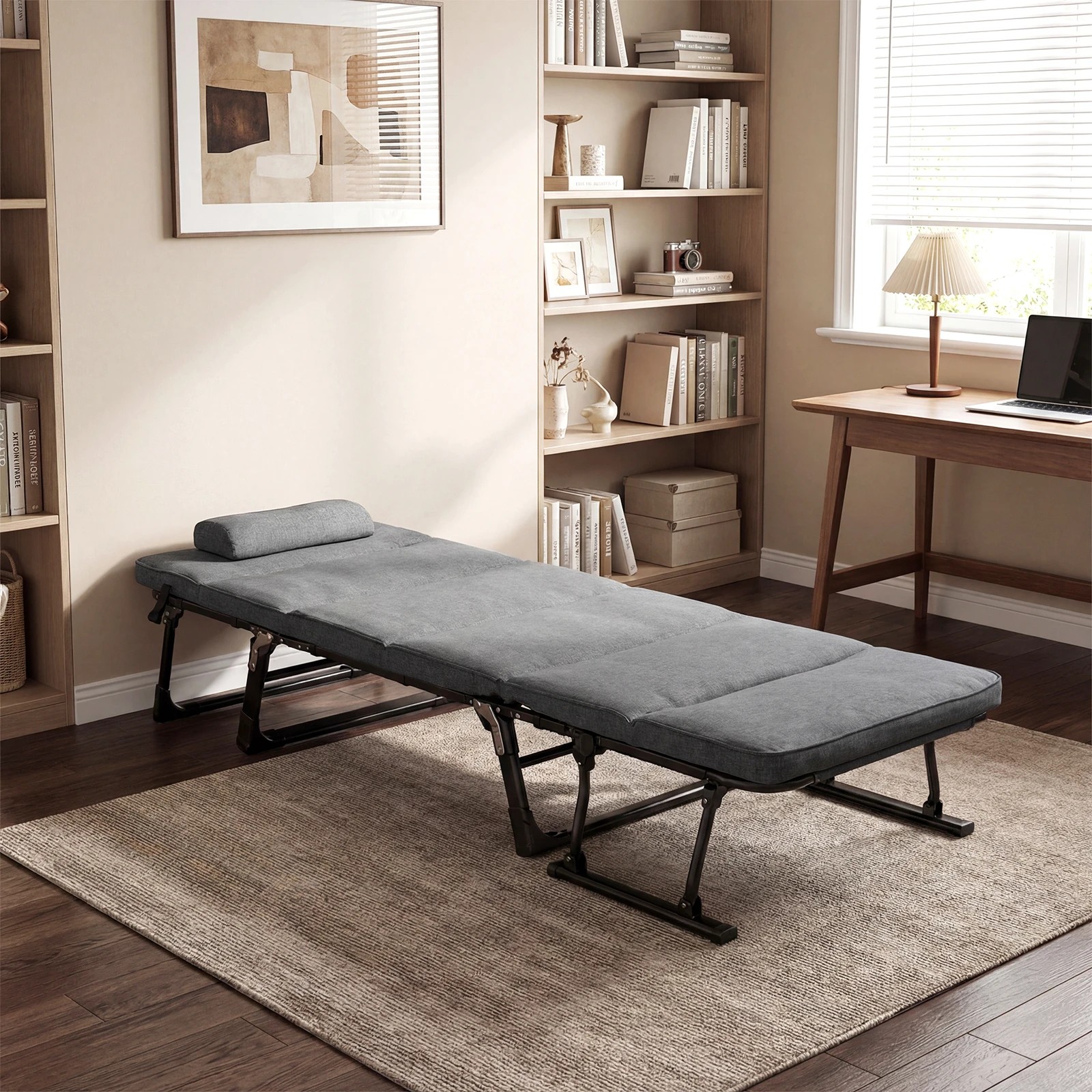 2 Costway 3 in 1 Folding Camping Cot Lounge Sleeper Bed Convertible Sofa Chair w/6-Position Adjustable, 2 of 3