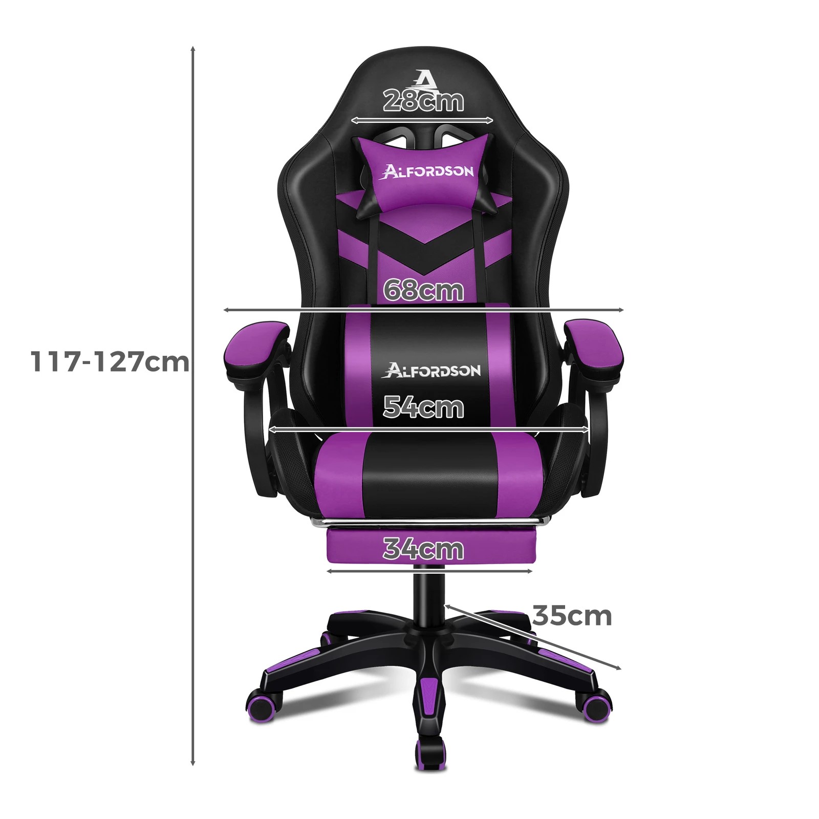 2 Alfordson Gaming Office Chair 12 RGB LED Massage Computer Seat Footrest - Purple, 2 of 10