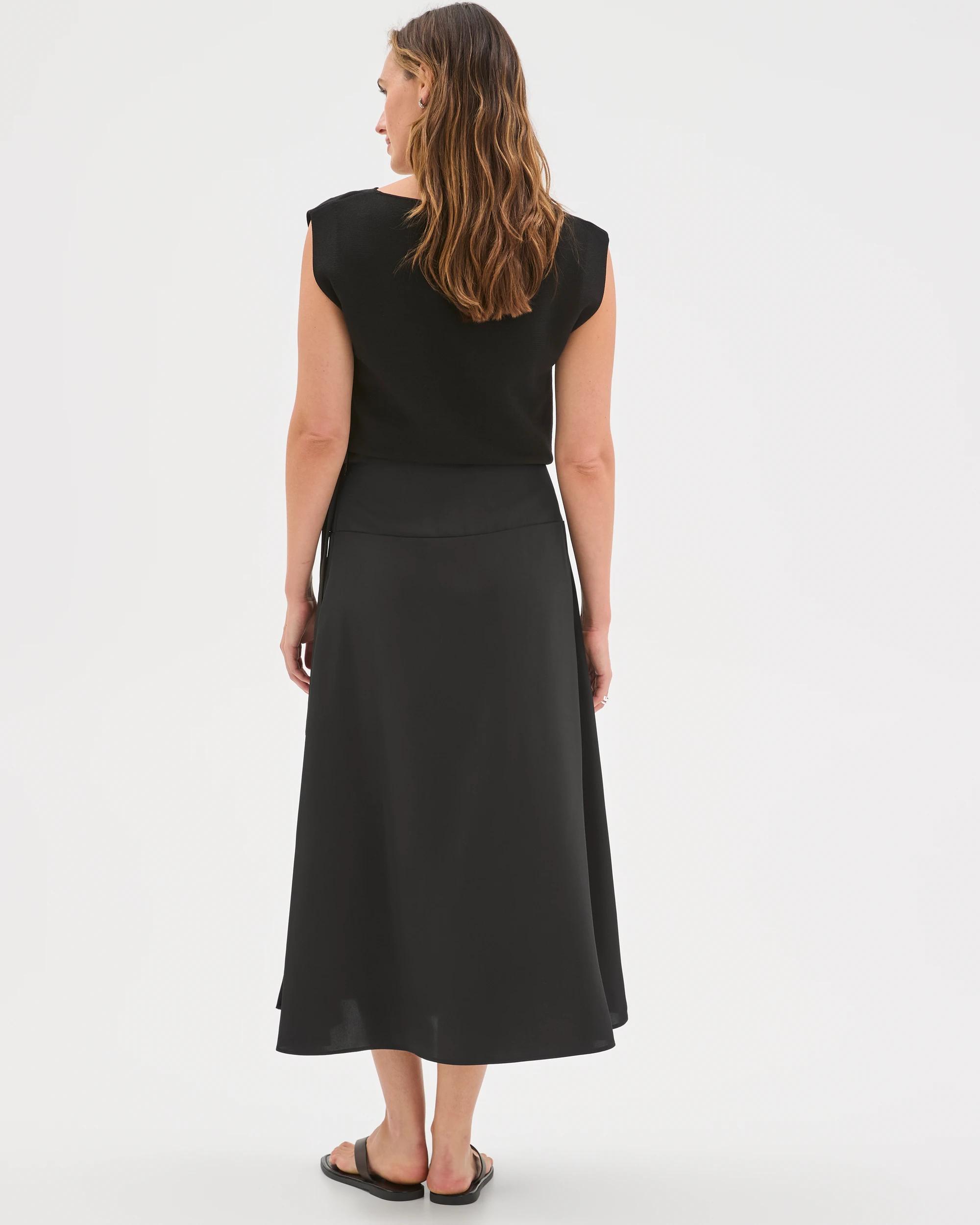 6 Preview Asymmetrical Wrap Midi Skirt BLACK, 6 of 6