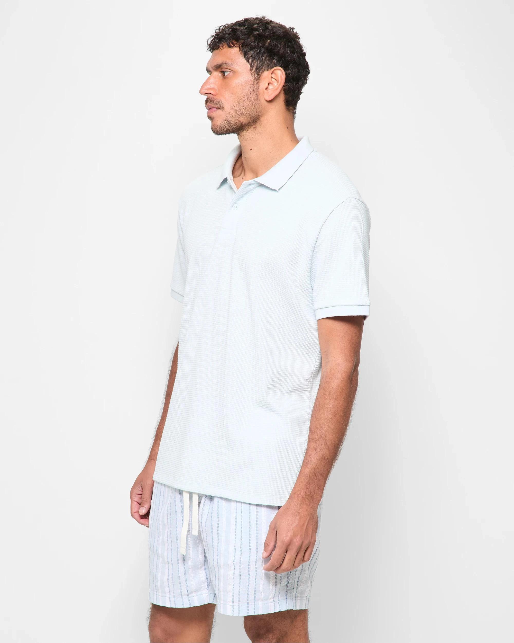 3 Target Australian Cotton Blend Waffle Polo T-Shirt LIGHT BLUE, 3 of 5