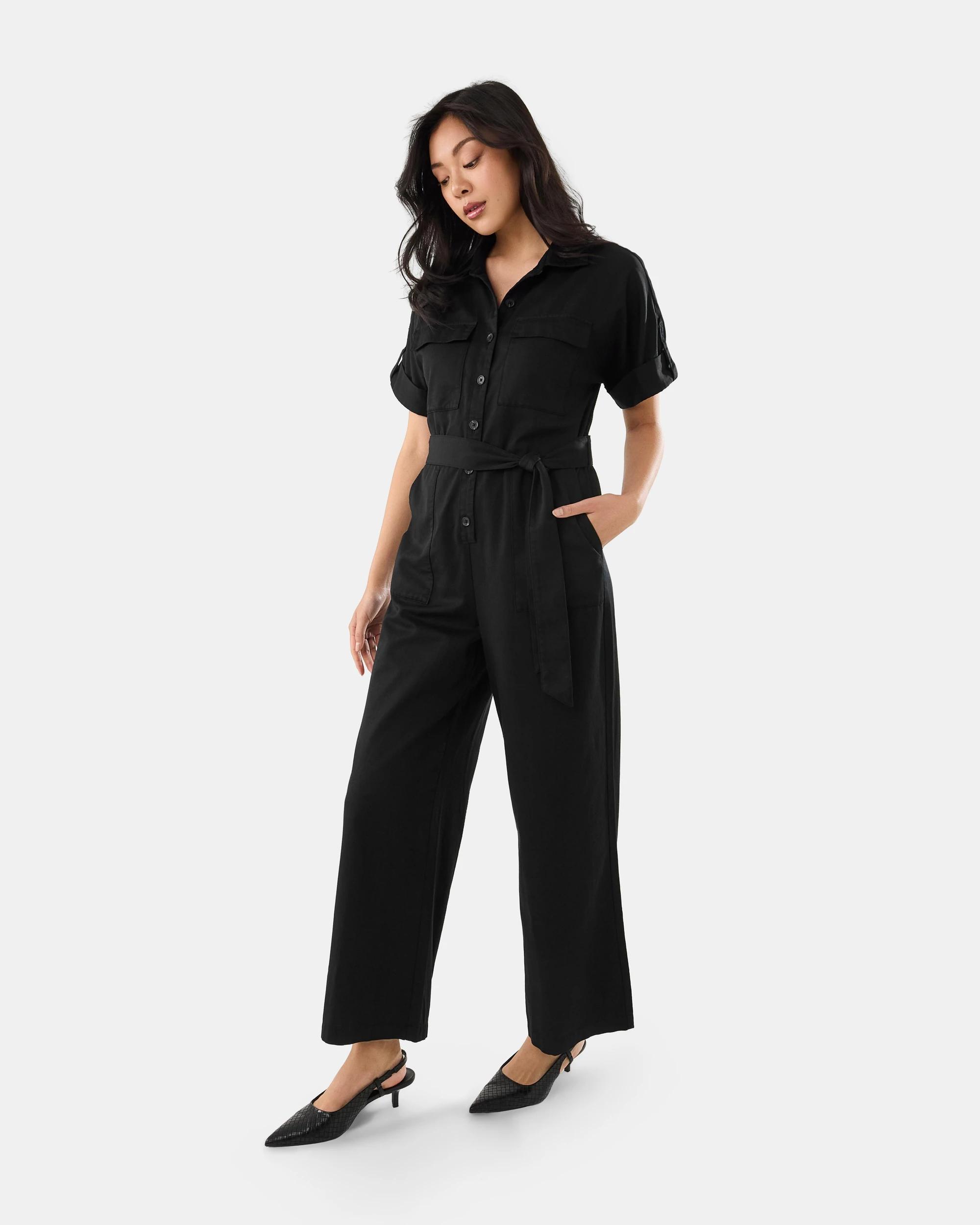 2 Short Sleeve Utility Jumpsuit Black, 2 of 9