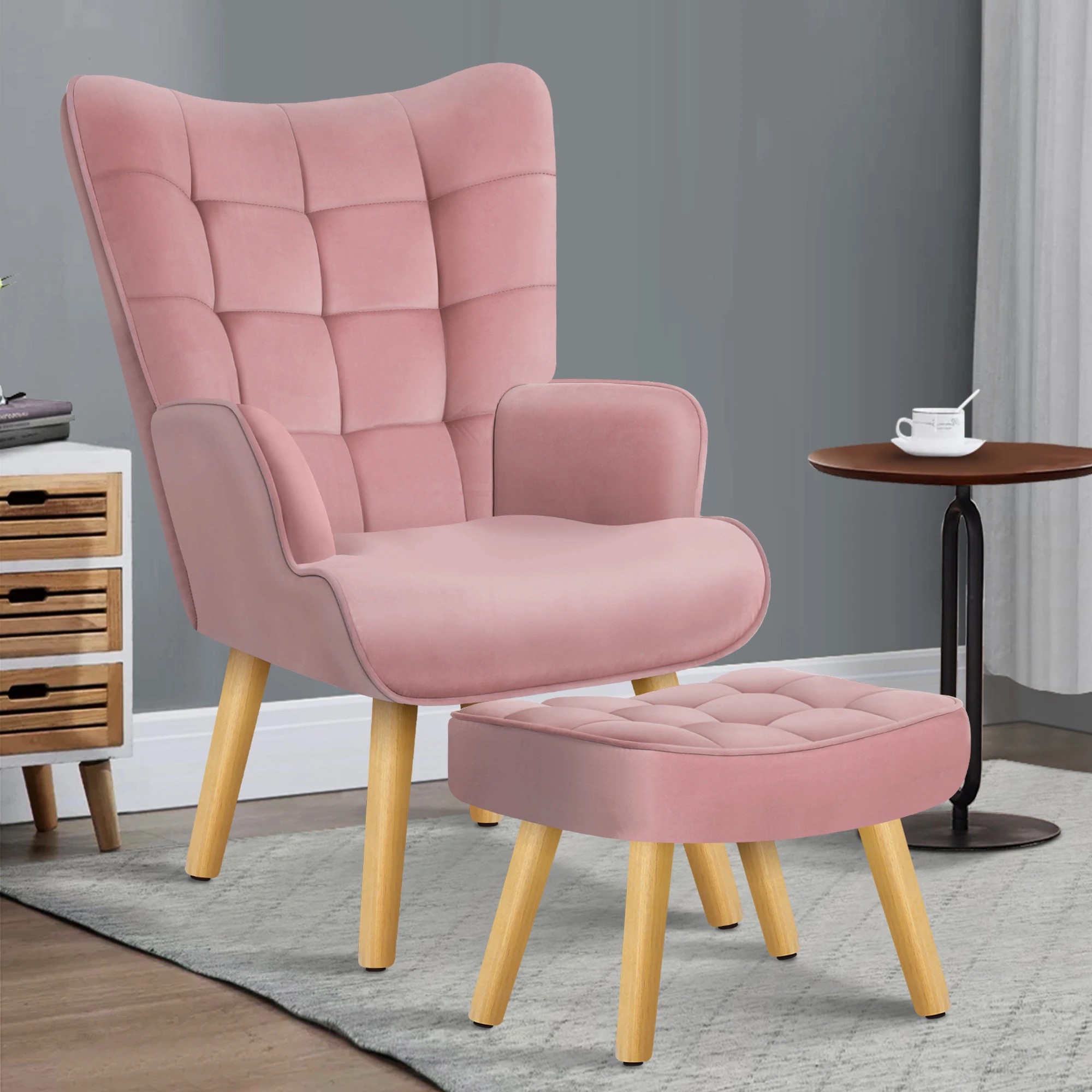 2 Alfordson Armchair Lounge Chair Featherston Contour Chair Ottoman Couch - Pink, 2 of 10