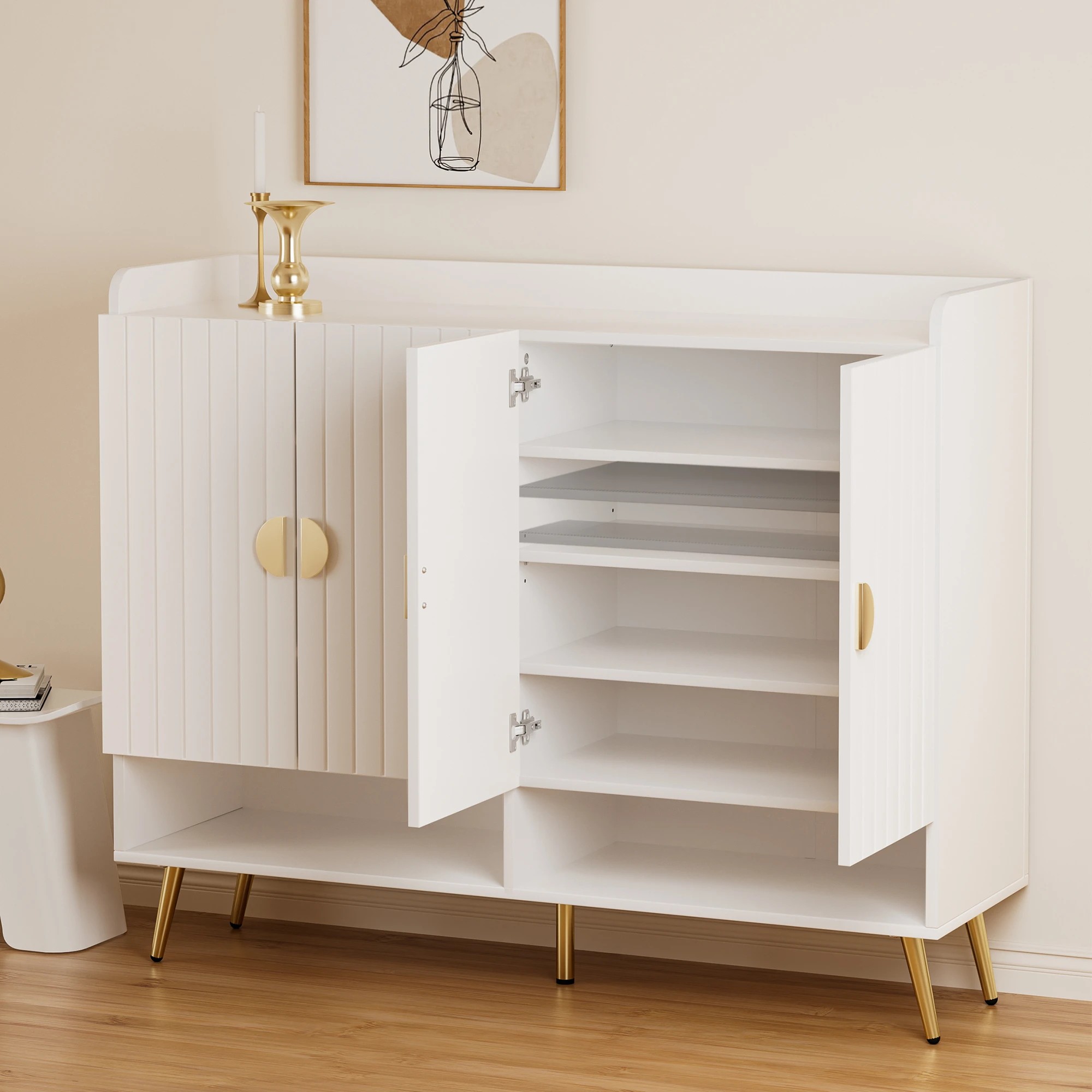 3 Artiss Shoe Cabinet Bench Set Adjustable Shelf Hallway Living Room - White, 3 of 7
