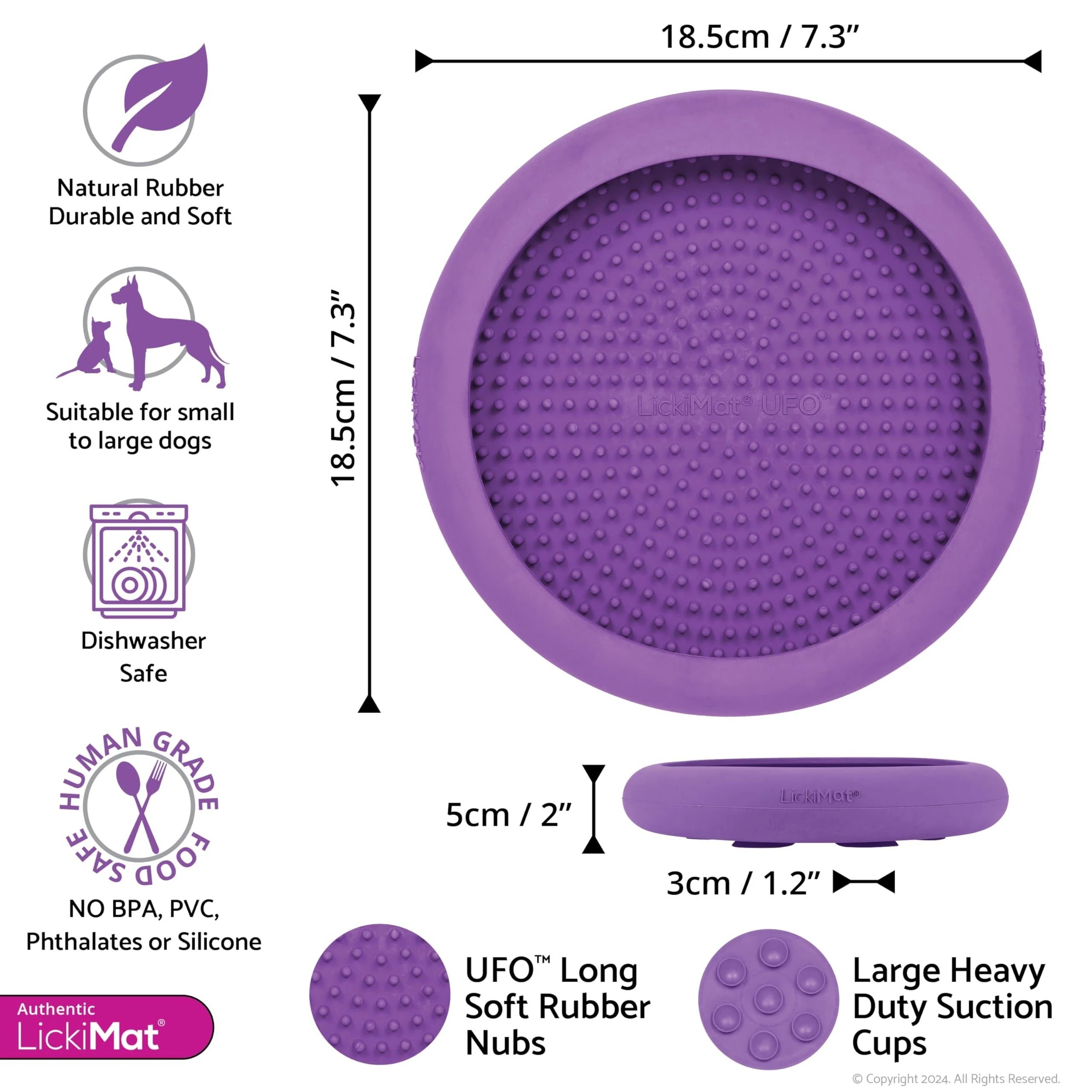 2 Lickimat Ufo Pet Dog/Puppy Food Bowl Purple W/Suction Cups, 2 of 2