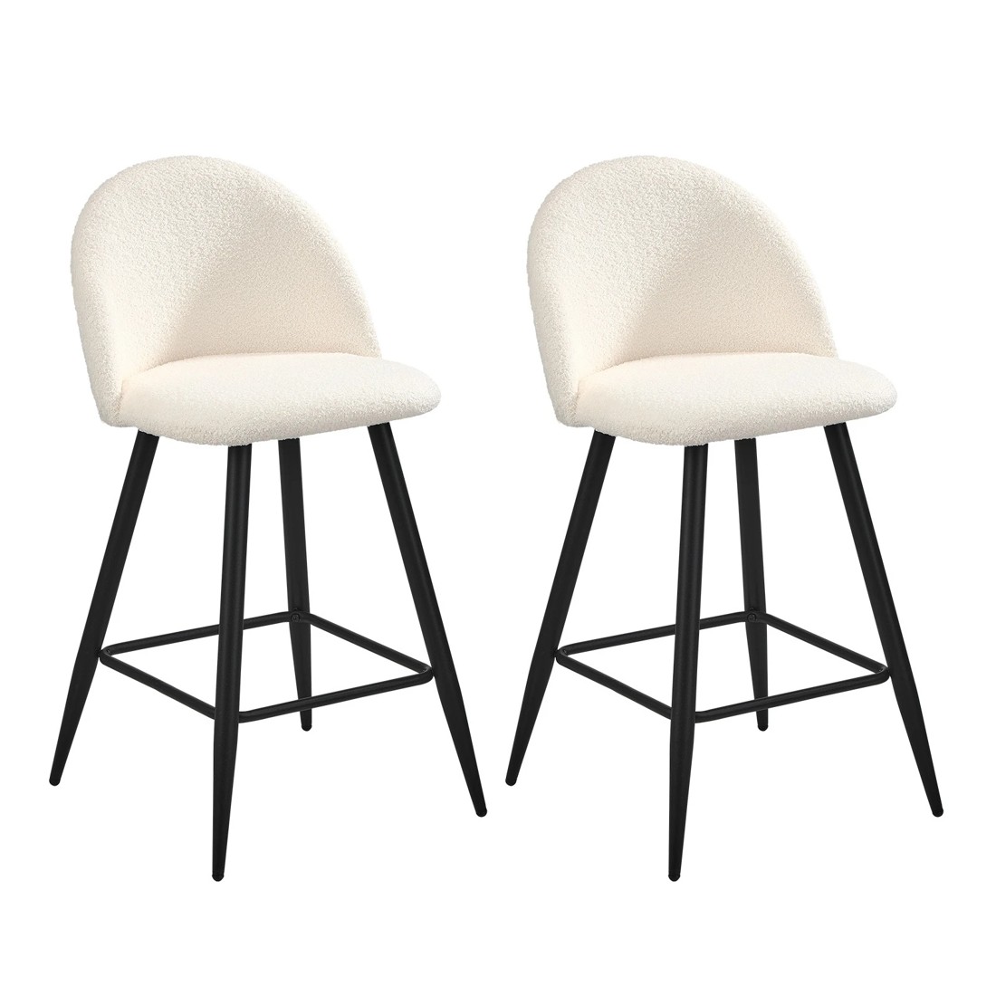 1 Oikiture 2x Bar Stools Kitchen Dining Chairs Counter Stool Boucle Padded
 - White, 1 of 7