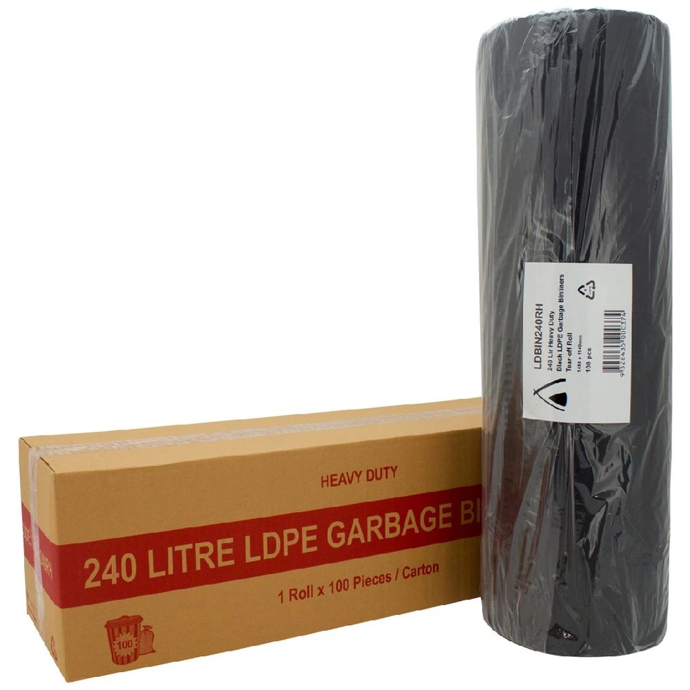 1 Tailored Packaging Heavy Duty Bin Liners 240L 100 Pack Black, 1 of 1