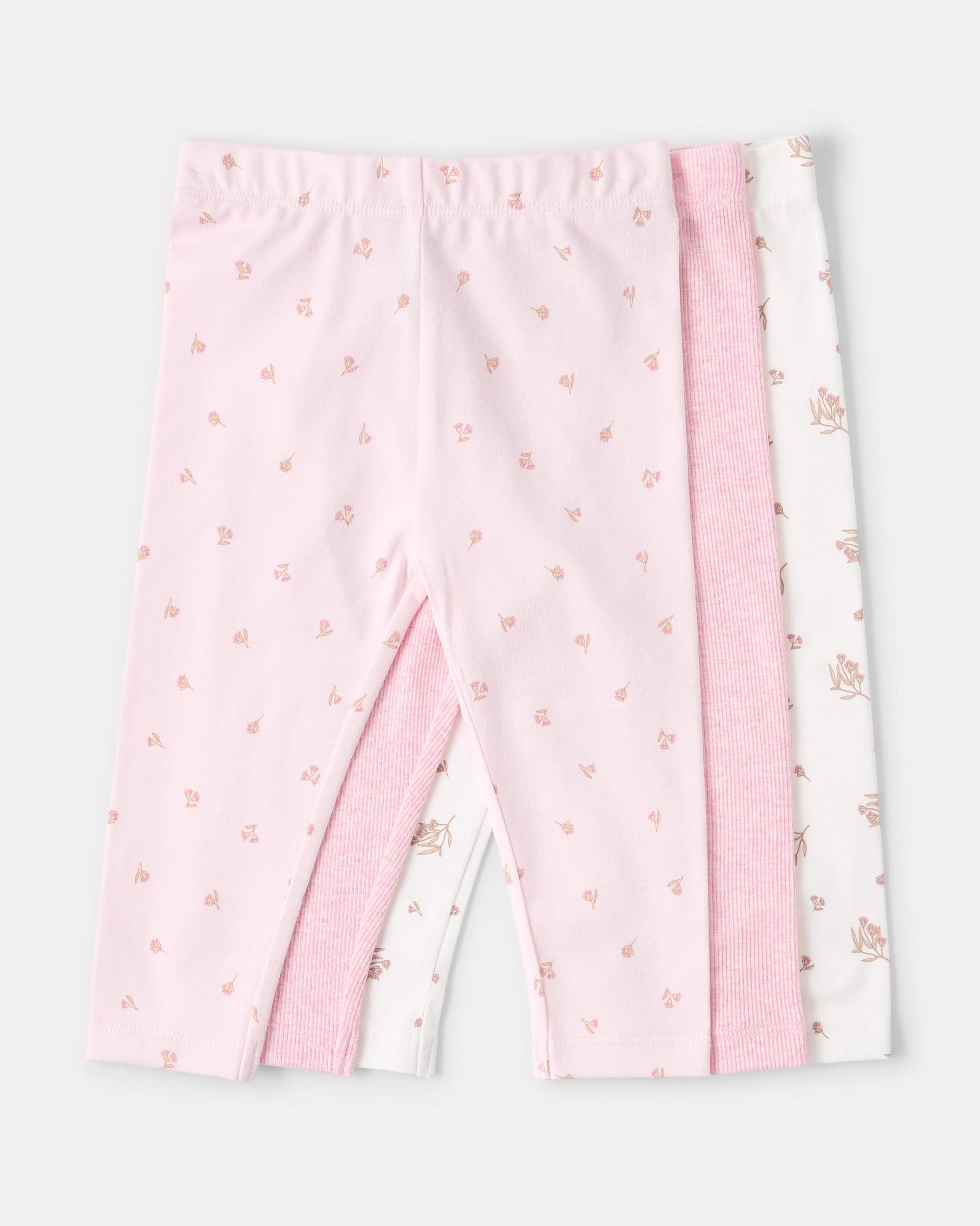 1 3 Pack Cotton Leggings Pink Flrl, 1 of 8