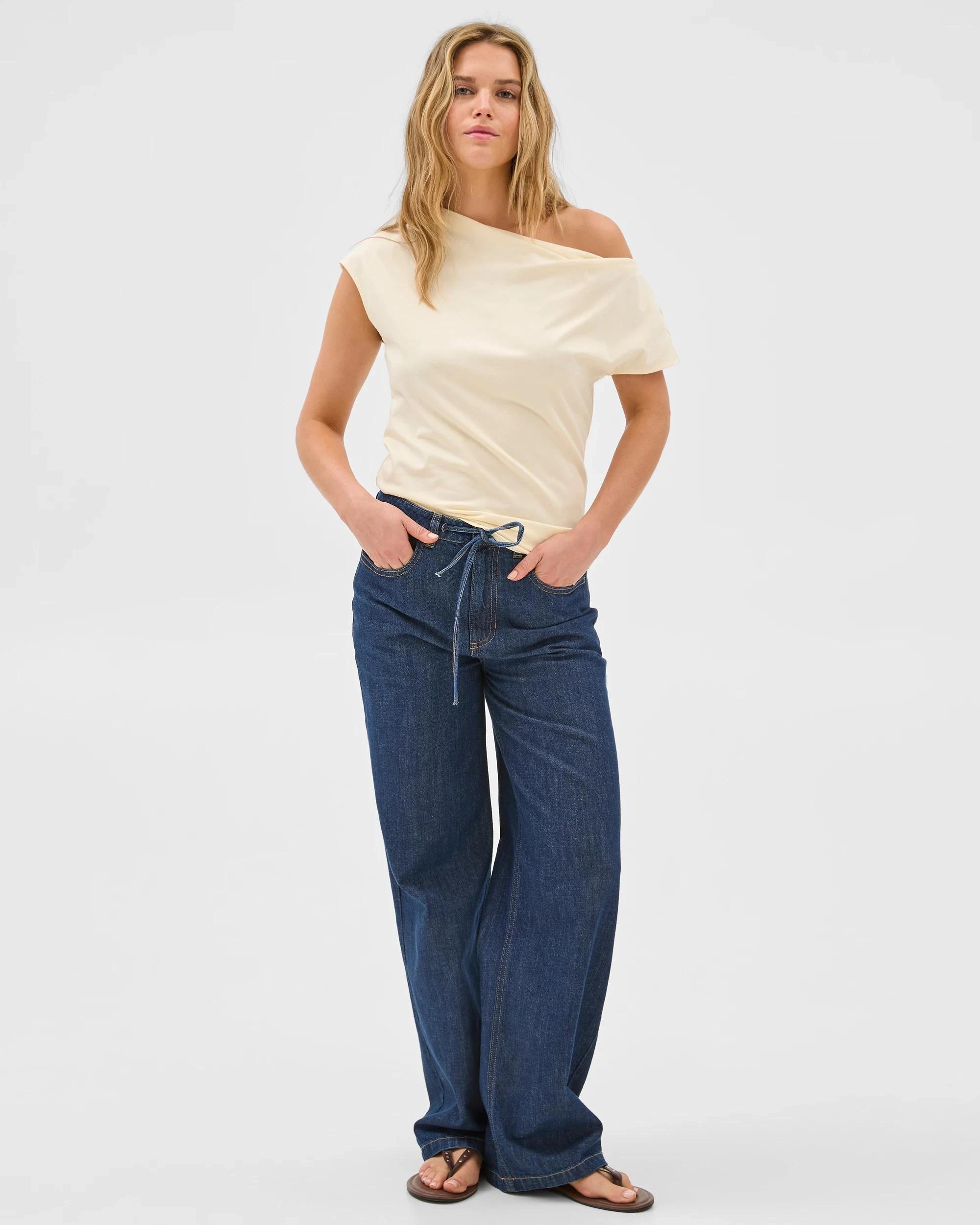 1 Australian Cotton Blend Slouchy Asymmetrical T-Shirt - Lily Loves LEMON MERINGUE, 1 of 6