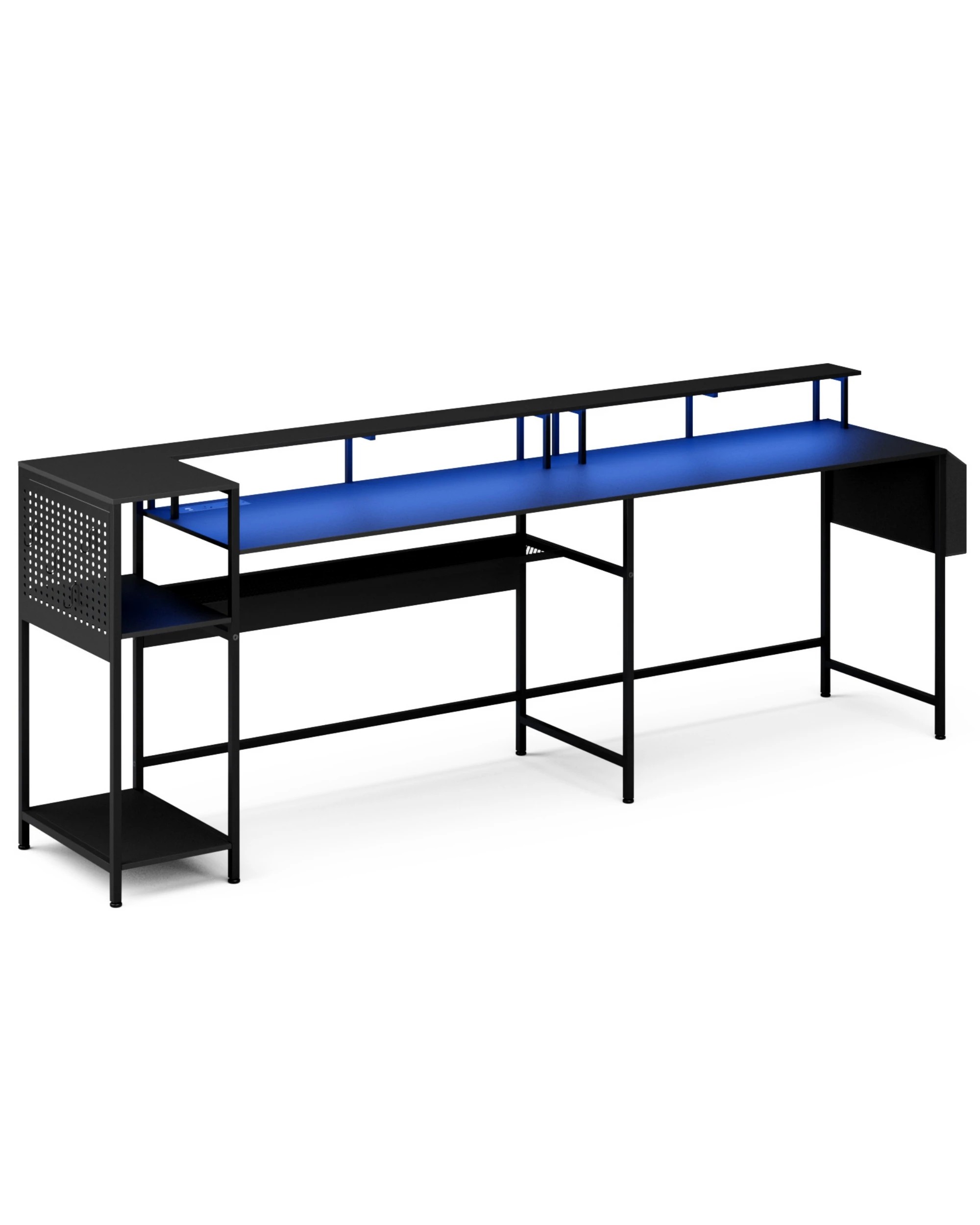 8 Advwin 150cm Convertible Gaming Computer Desk w/ LED Lights & Power Outlets  - Black, 8 of 10