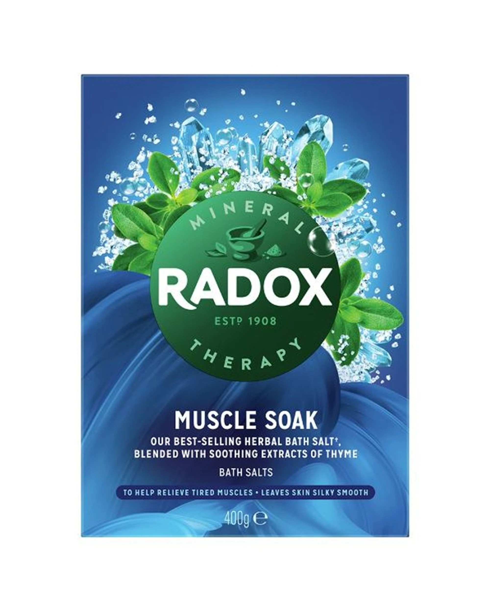 2 Radox 6pk Mineral Therapy Muscle Soak Bath Salts Herbal Blended Thyme 400g - Blue, 2 of 2